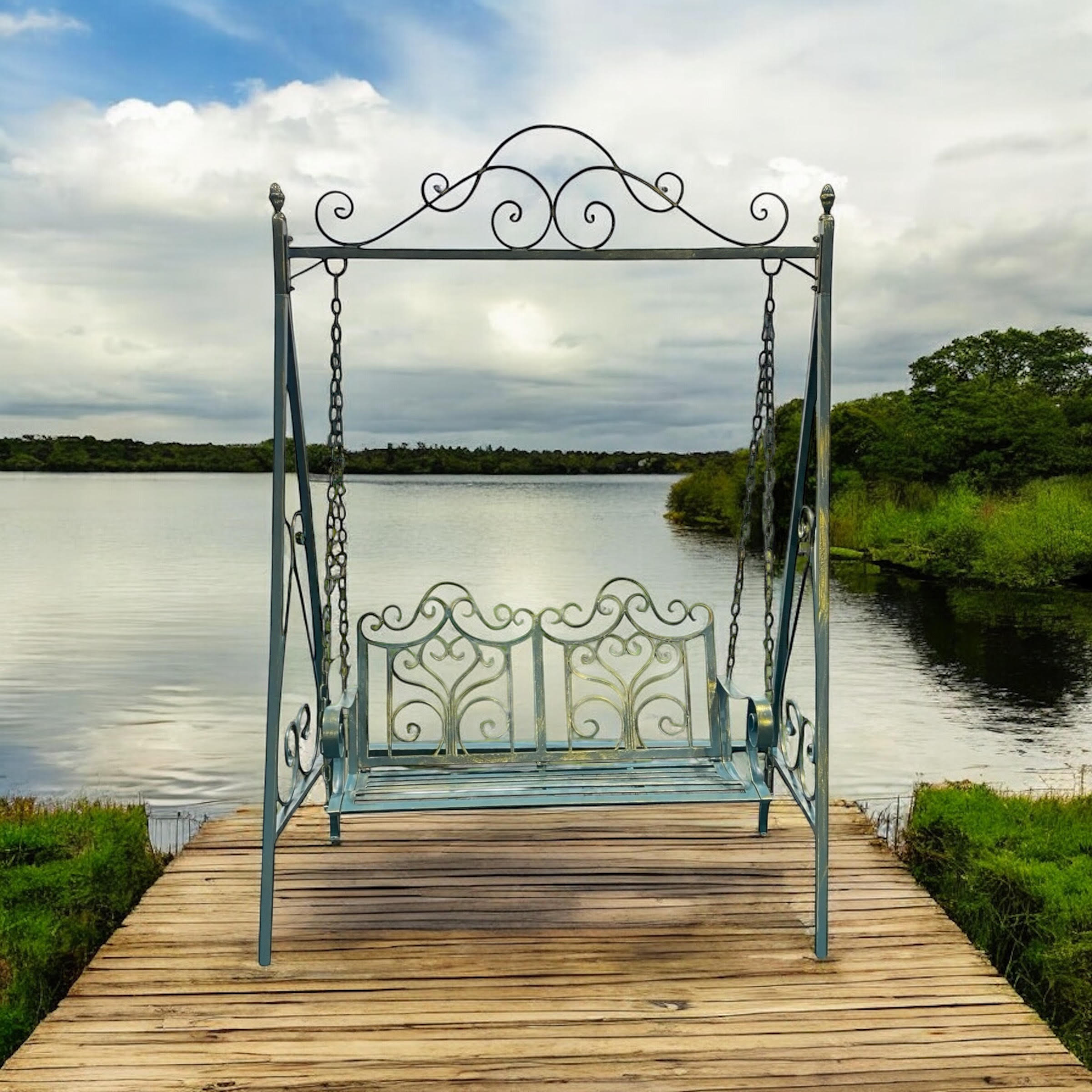 MSL Blue and Gold Metal Swing Bench