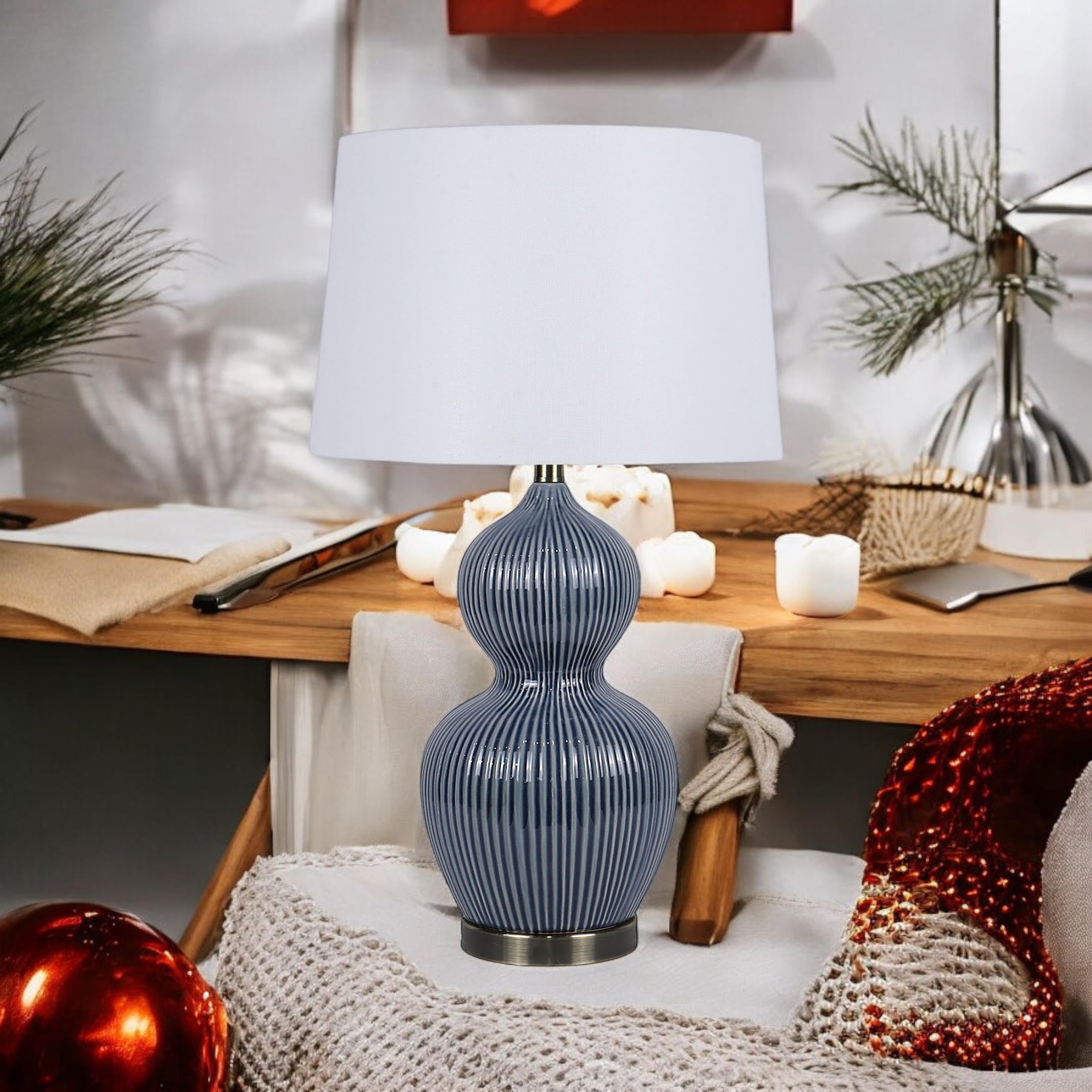 MSL 39cm Traditional Ceramic Table Lamp Base and Shade with Inline Rocker Switch, Double Insulated