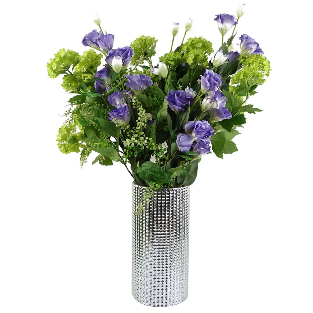 Leaf 30cm Silver Glass Vase with Dot Recessed Pattern