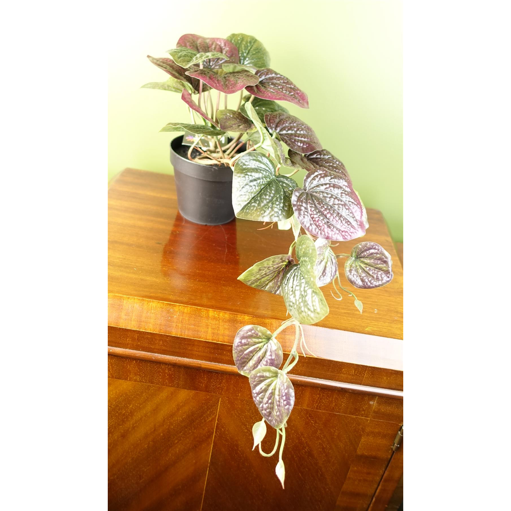 Leaf 35cm Artificial Trailing Purple Potted Pothos Plant, Realistic Potted Plant in Black Plastic Pot
