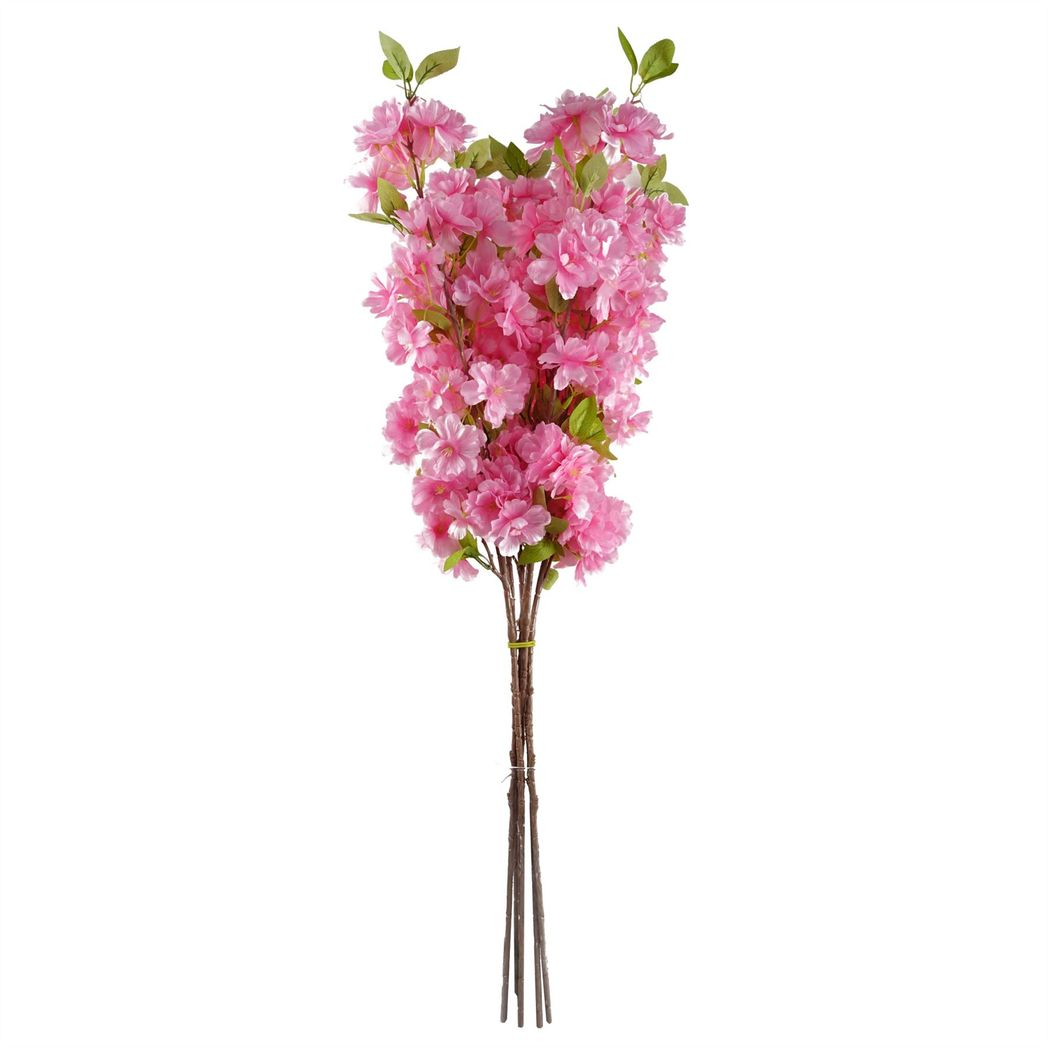 Leaf Pack of 6 Pink Artificial Blossom Stems 100cm with Silk Flowers and Leaves