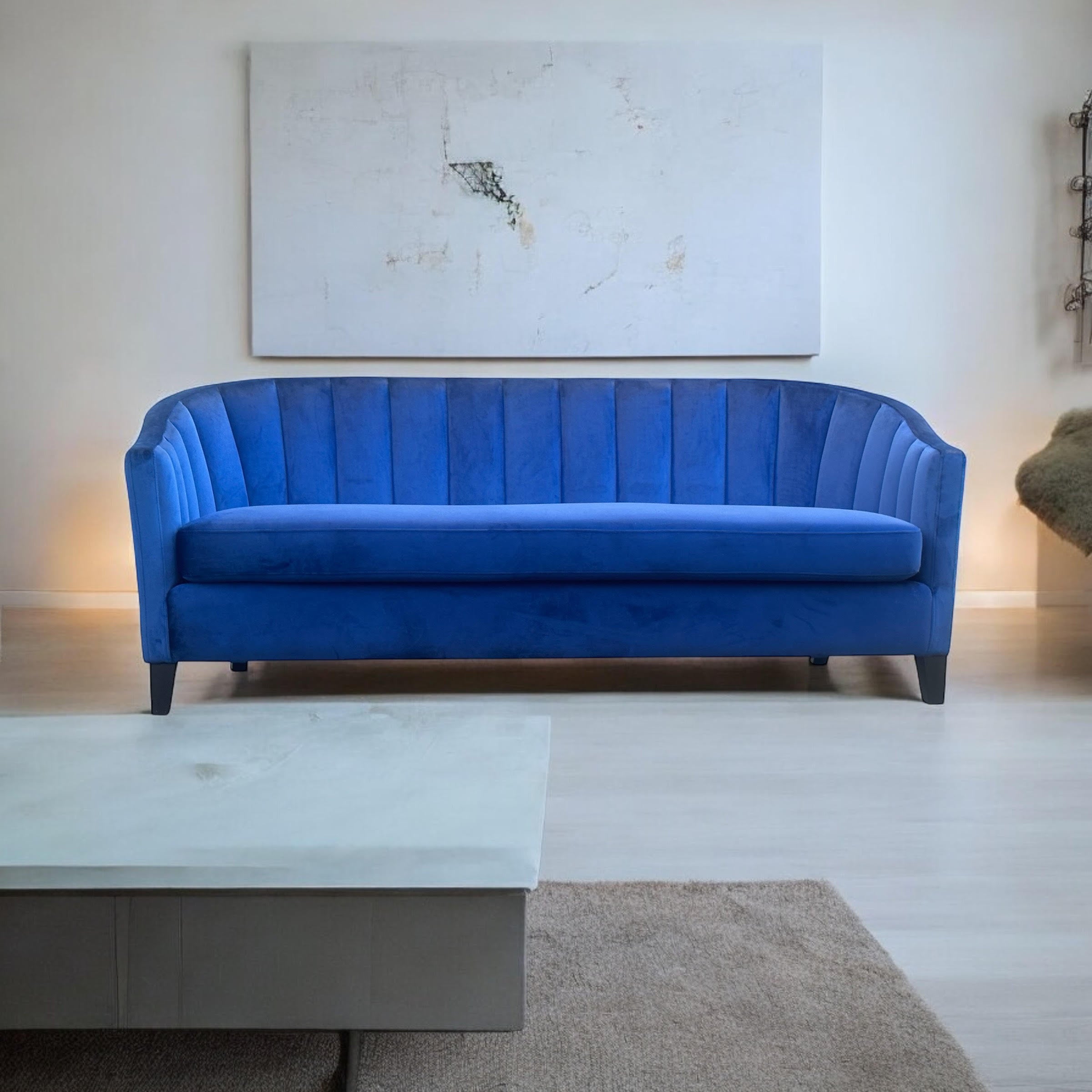MSL 189cm 3 Seater Blue Velvet Sofa