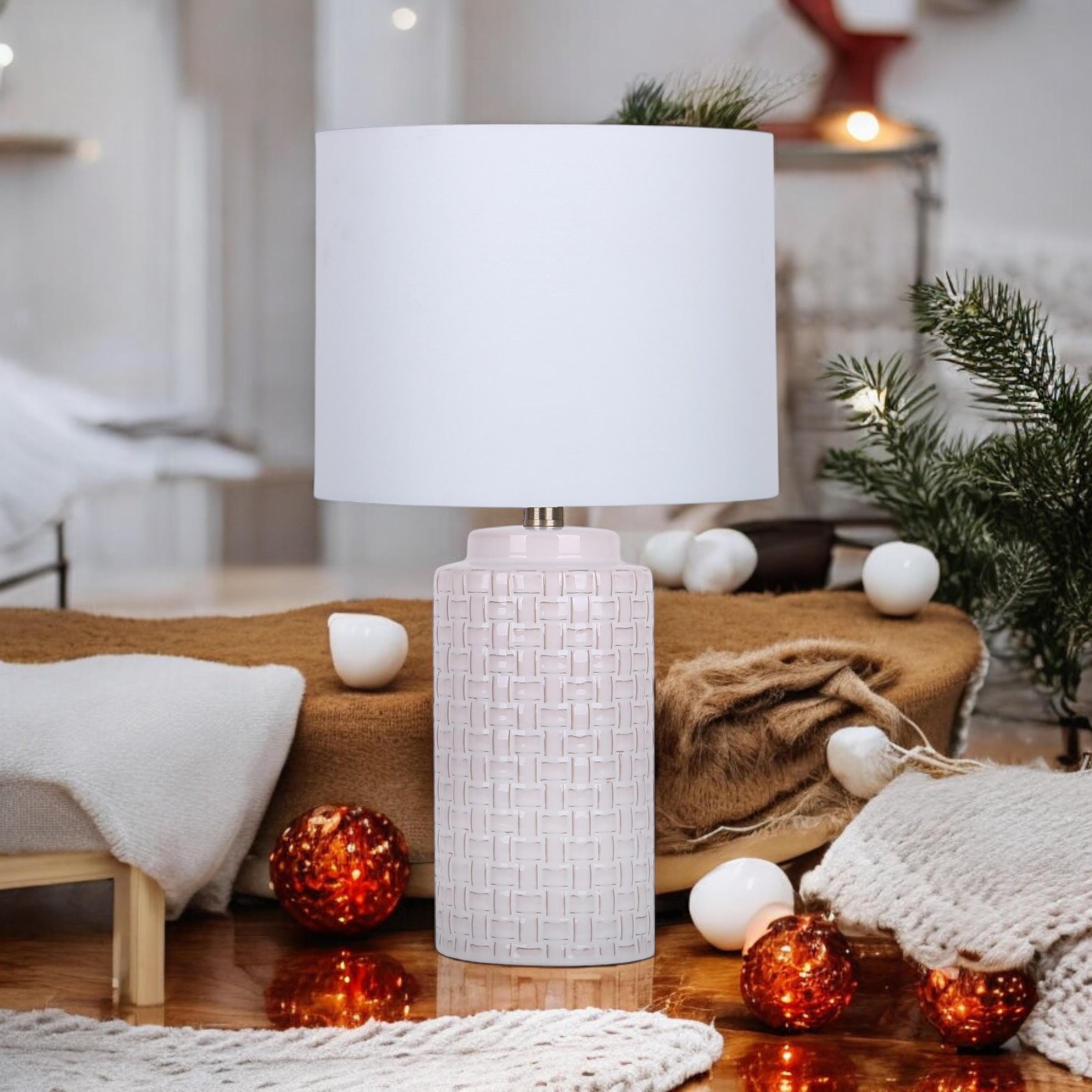 MSL 43cm Traditional Ceramic Table Lamp Base and Shade with Inline Rocker Switch, Double Insulated