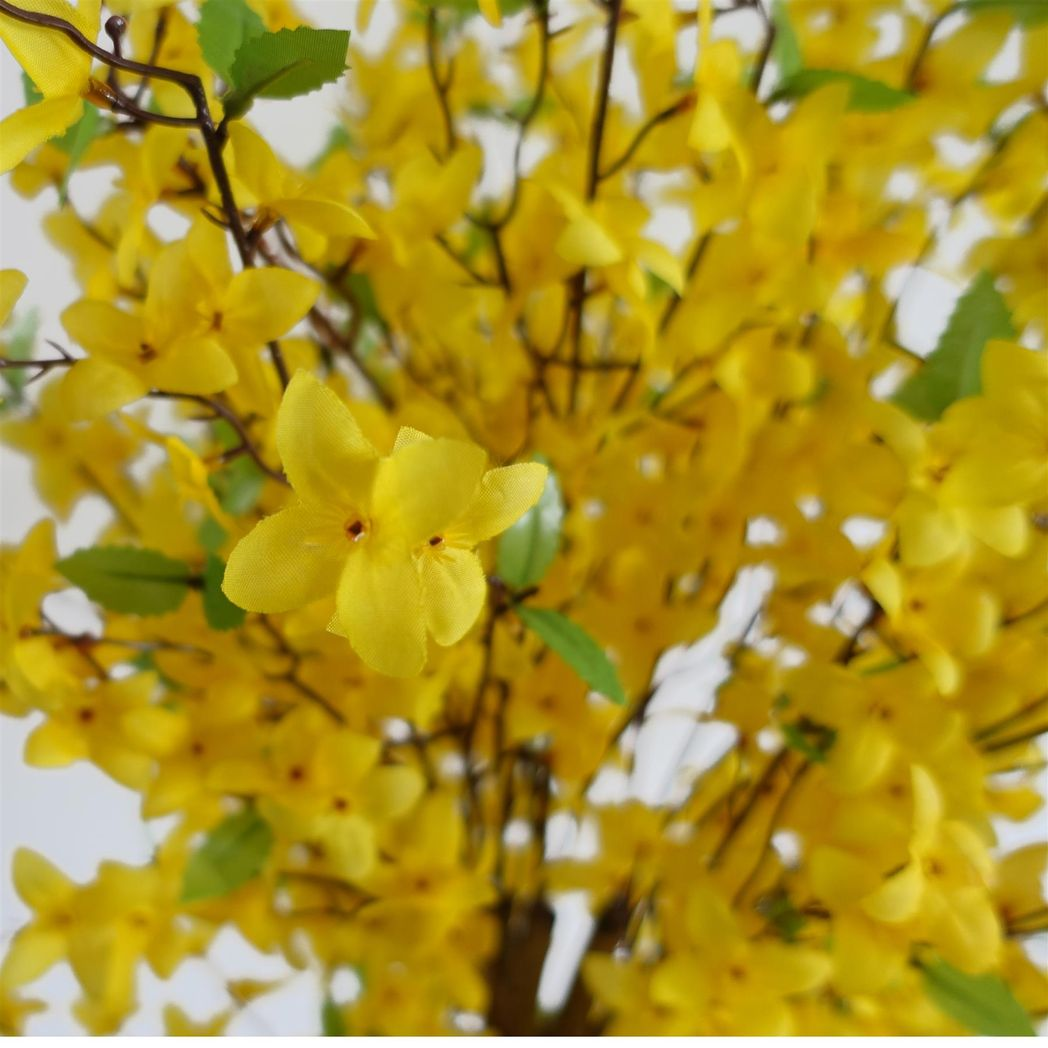 Leaf 60cm Artificial Forsythia Tree with Natural Wood Trunk and Yellow Silk Flowers