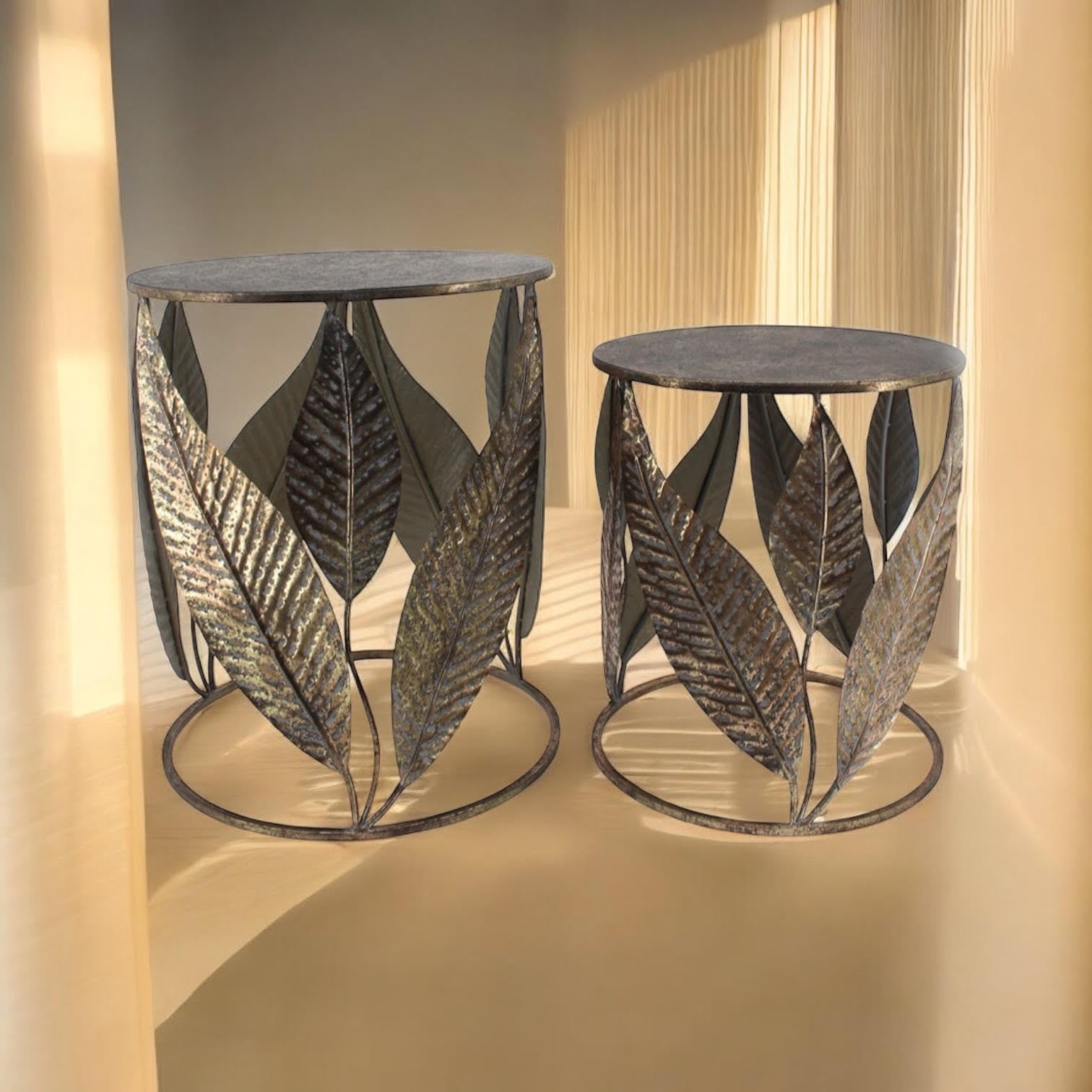 MSL Set of 2 Metal Tables, Leaf Design