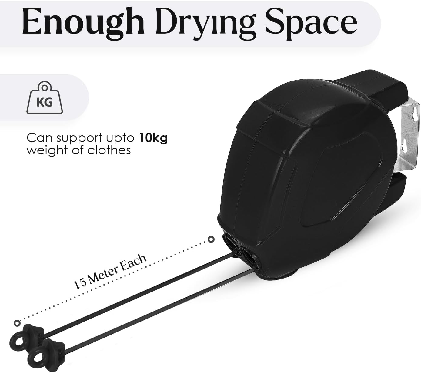 30m Retractable Double Washing Line, Black