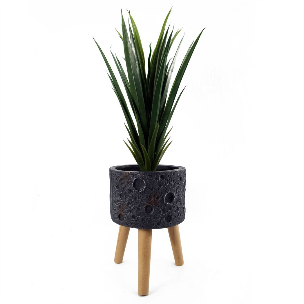 35cm x 24cm Large Lunar Black Fibreglass Composite Planter with Wooden Legs
