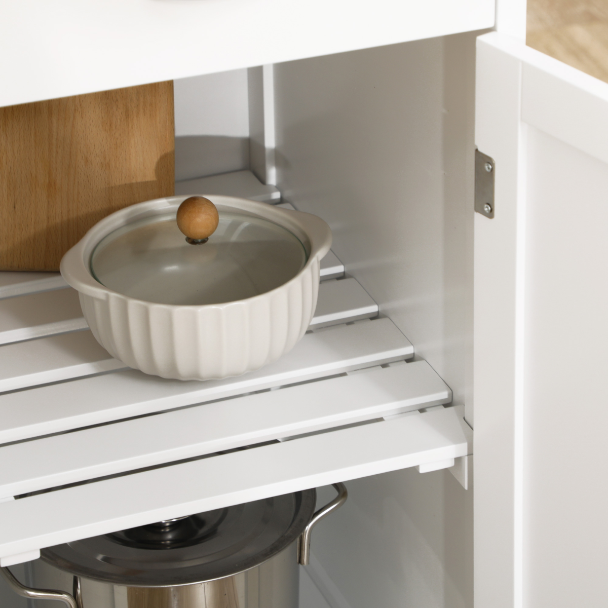 HOMCOM Kitchen Trolley Utility Cart on Wheels with Wine Rack, Drawer, Two Shelves, Side Cupboard, White