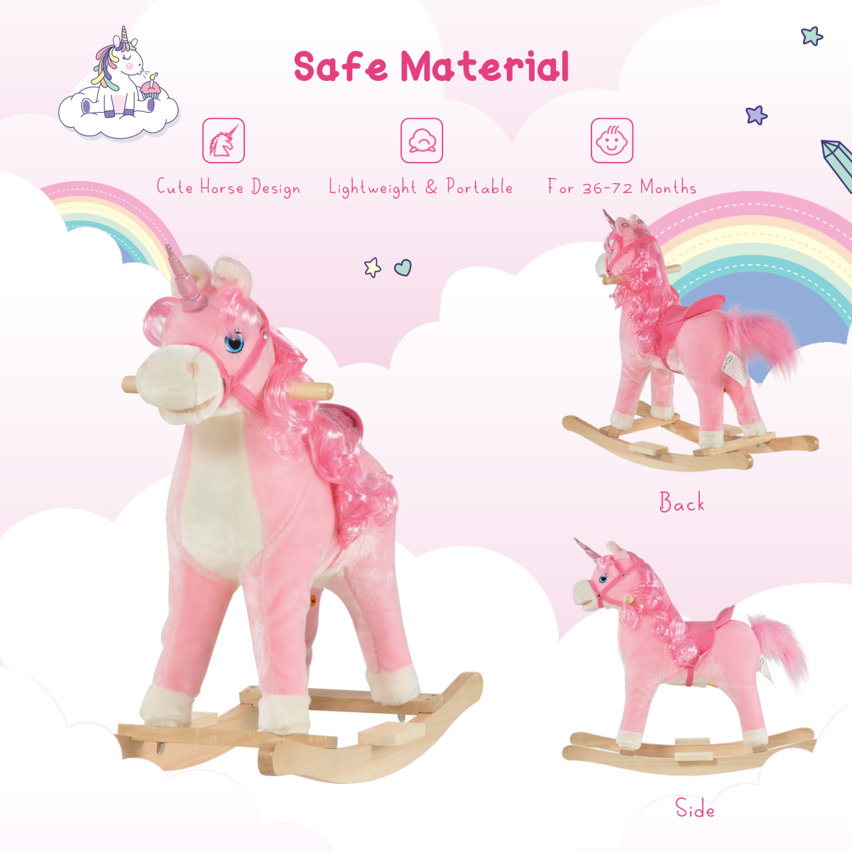 HOMCOM Kids Rocking Unicorn Ride-On Horse with Sounds, 36-72 Months