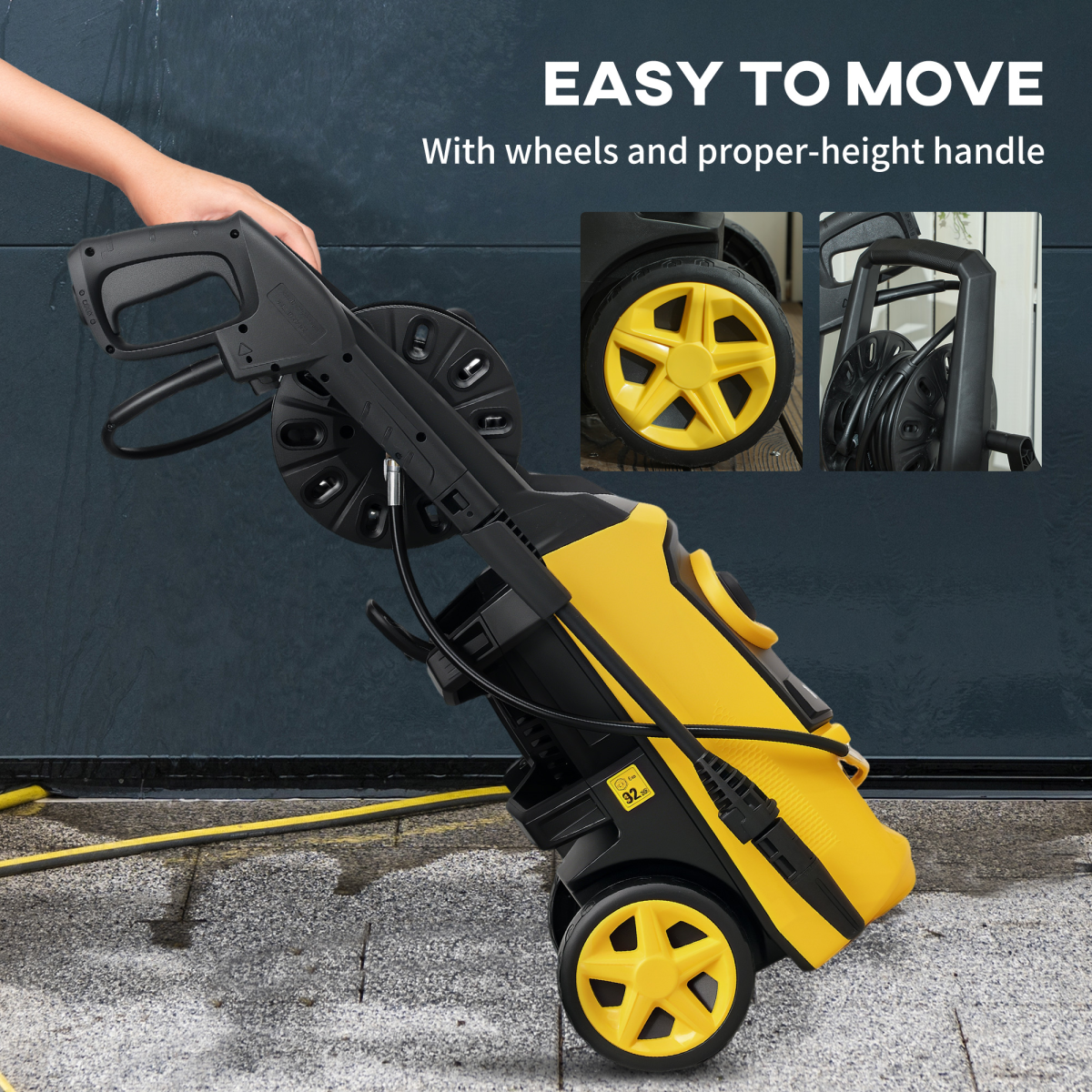 DURHAND 1800W Portable Pressure Washer, 150 Bar, 510 L/h, Yellow