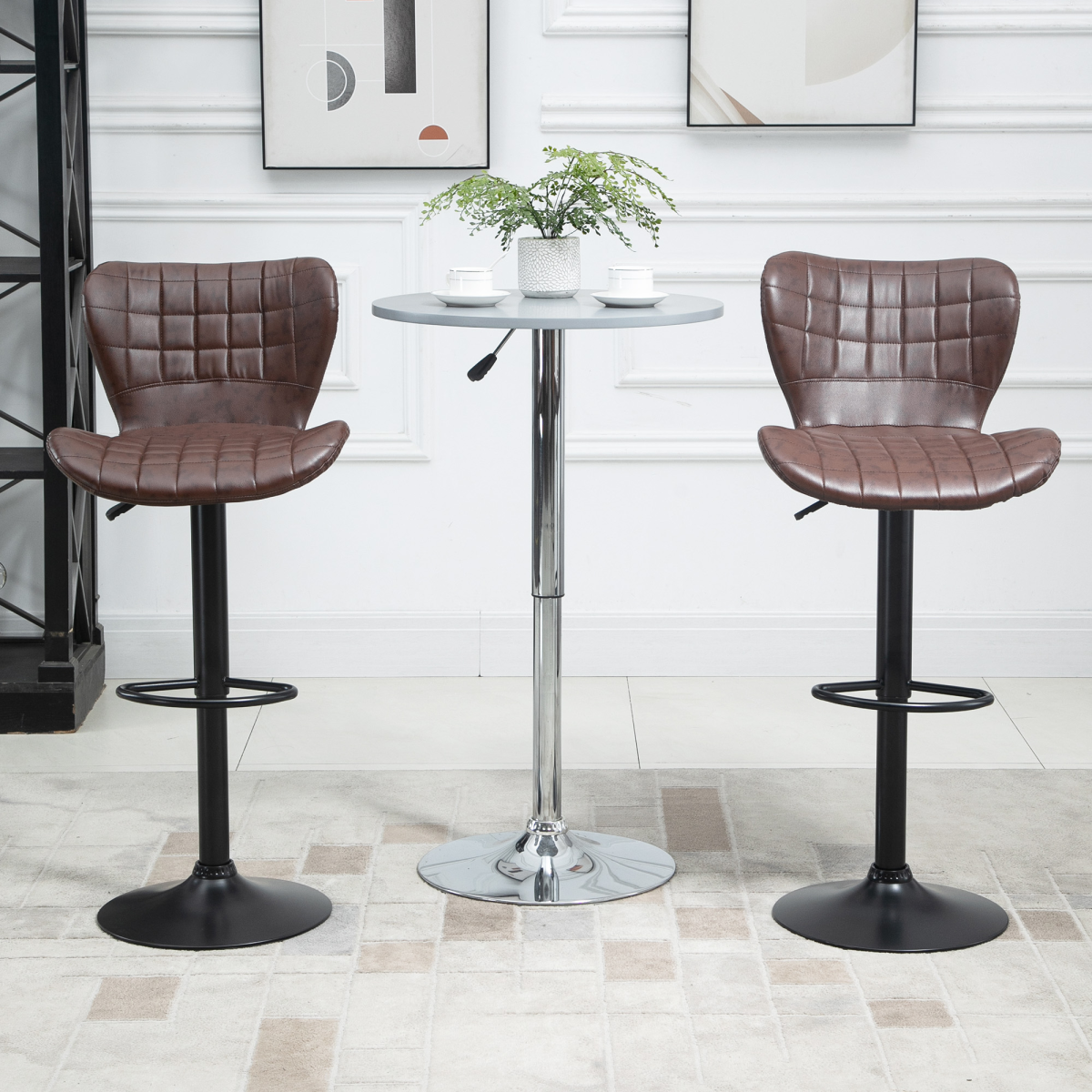 HOMCOM Set of 2 Adjustable Height Swivel Bar Stools with Backrest, PU Leather, Brown