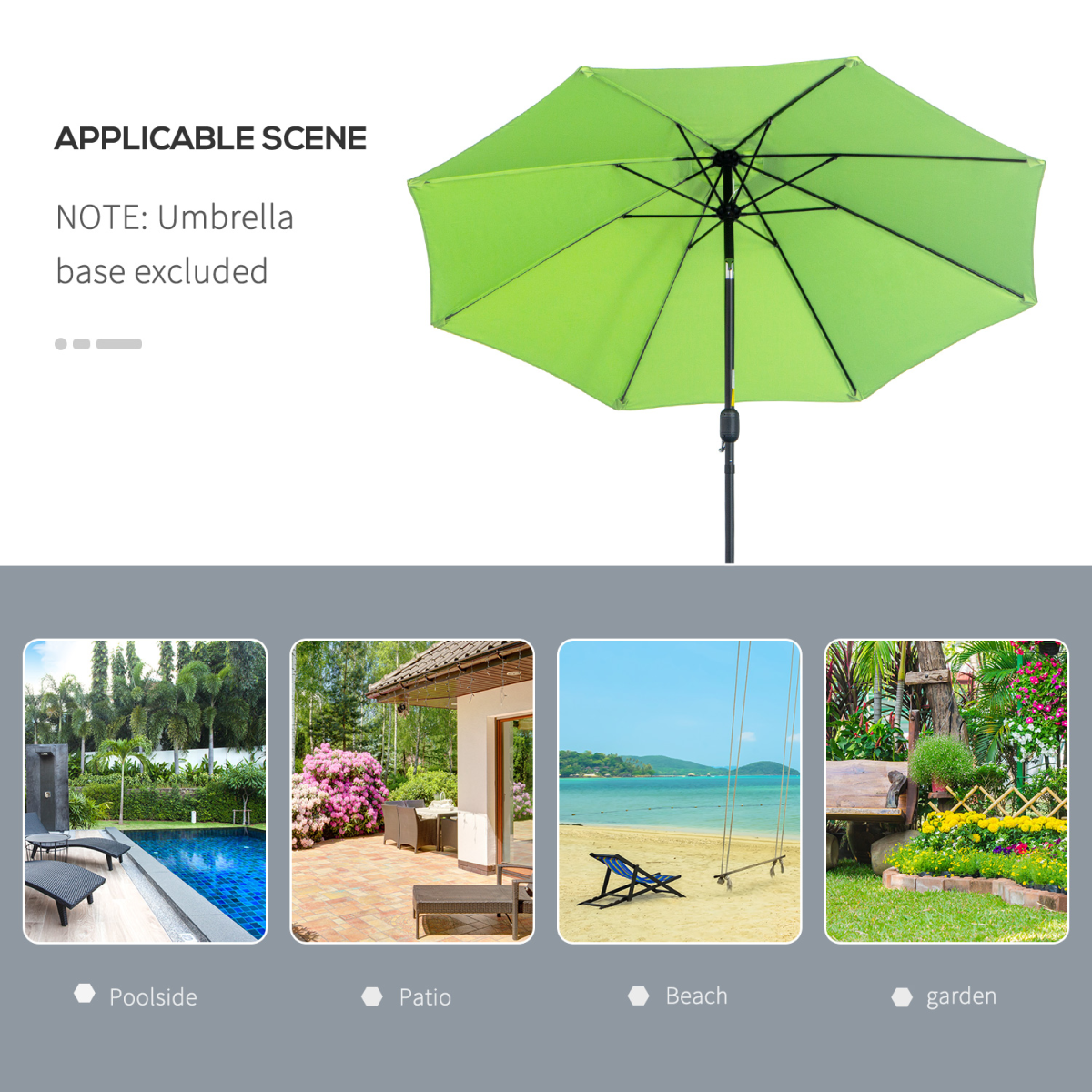Outsunny 2.65m Patio Sun Umbrella Parasol with Tilt Canopy, Crank Handle, Powder Coated Aluminium Pole, Light Green