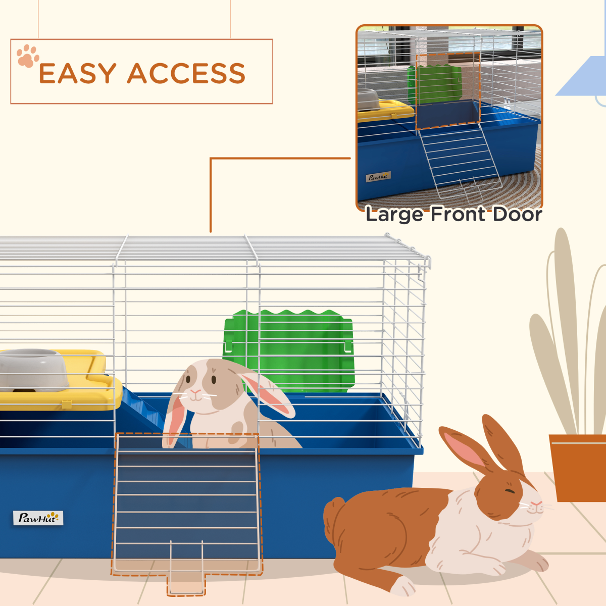 PawHut Small Animal Cage for Rabbits and Guinea Pigs, Blue