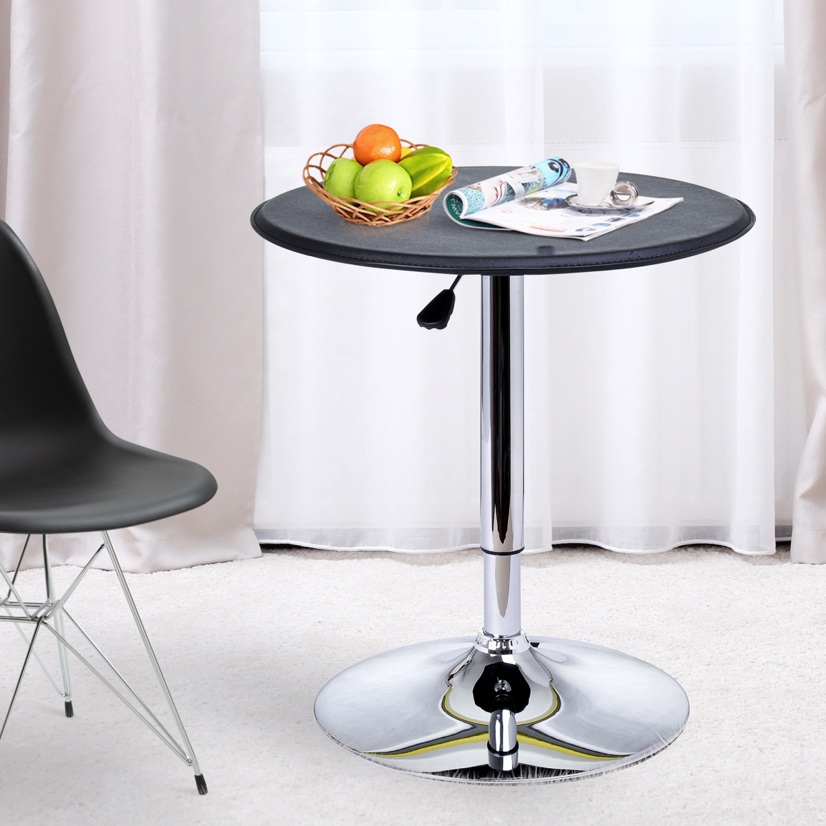 HOMCOM Height Adjustable Round Bar Table with Swivel Round Top, Chrome Steel Frame, Black