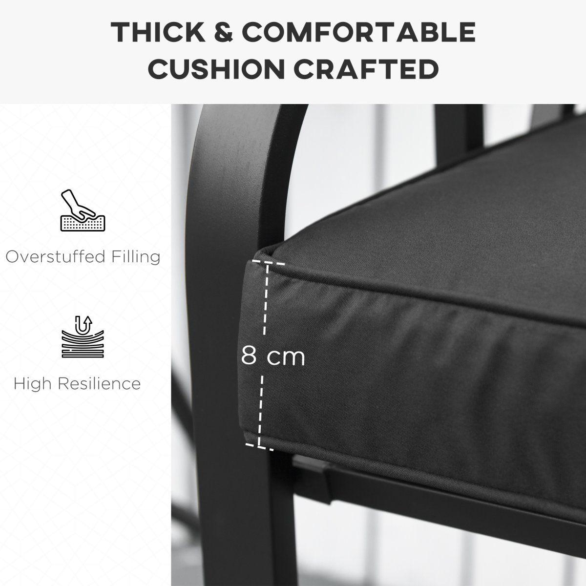 Outsunny Garden Bench Cushion 2 Seater Seat Pad, Black