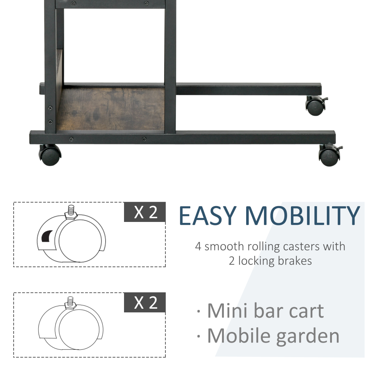 Adjustable C-Shaped Mobile Sofa Side Table with 3-Tier and Brakes