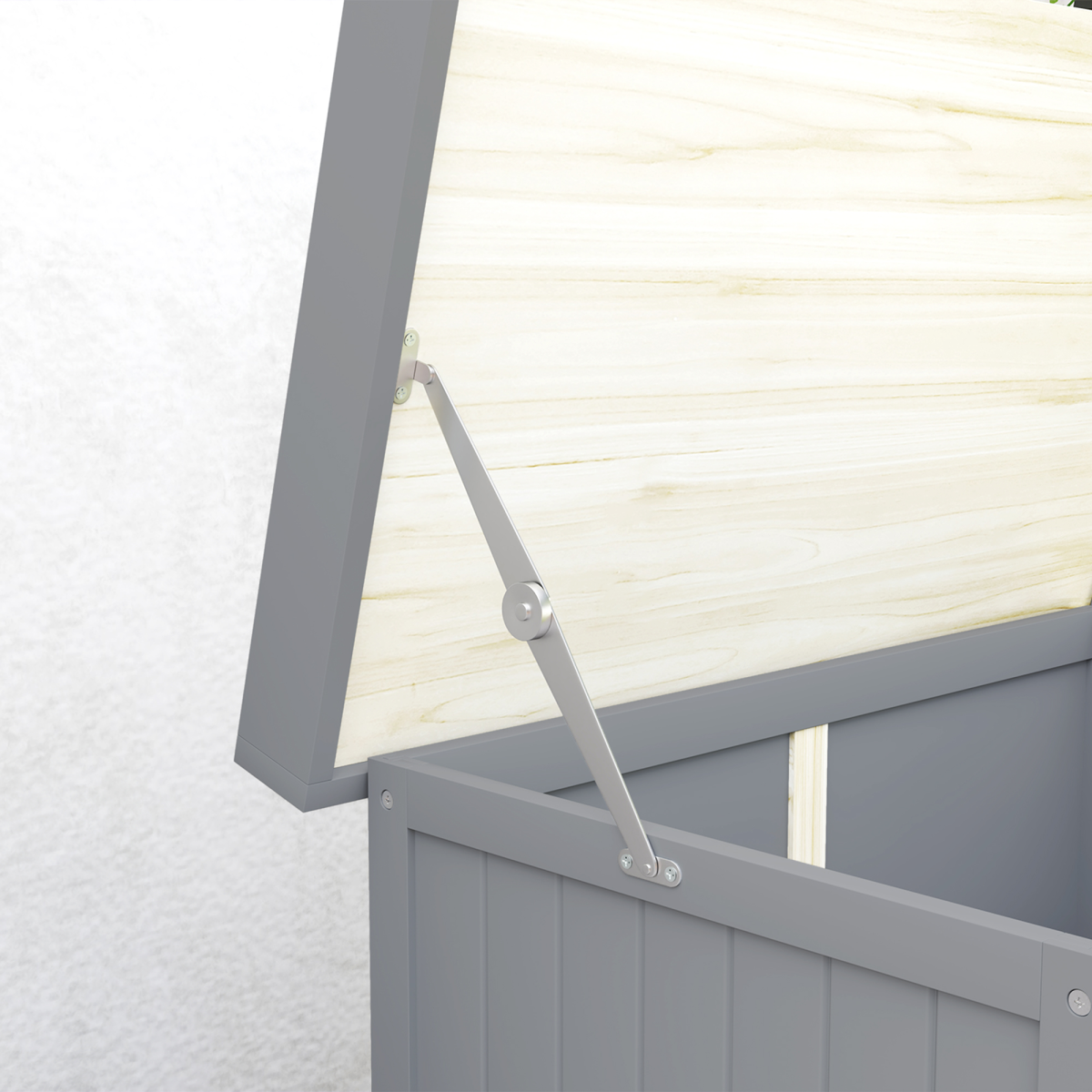 Outsunny Garden Storage Bench Workbench with Stainless Steel Top, Fir Wood, Hinged Roof and Double Doors, Grey