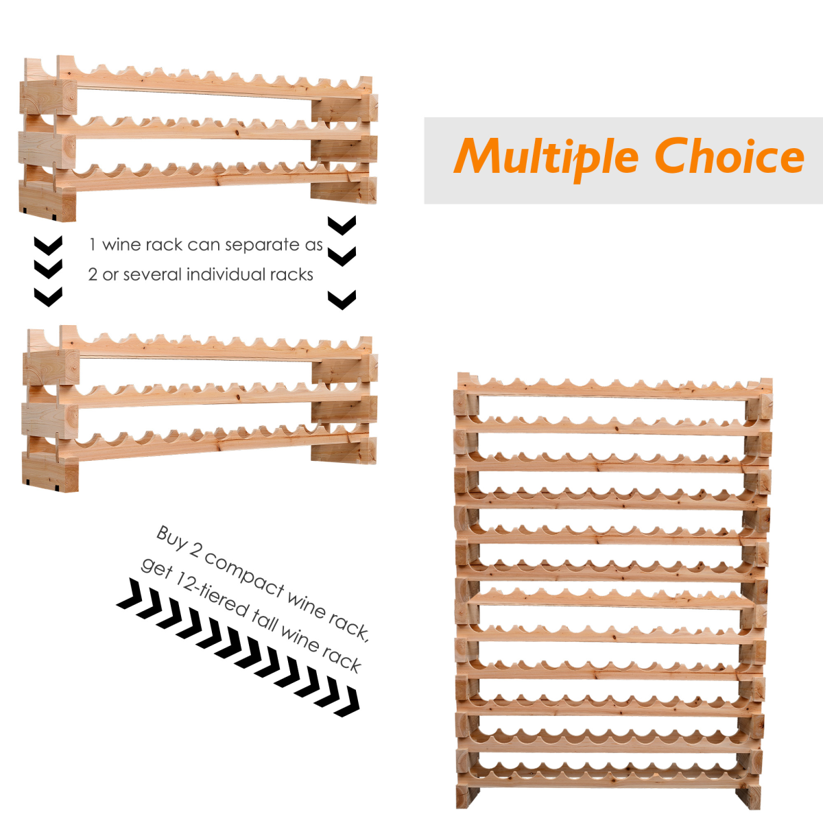 HOMCOM Wooden 72-Bottle 6-Tier Stackable Standing Wine Rack Shelf Storage Holder