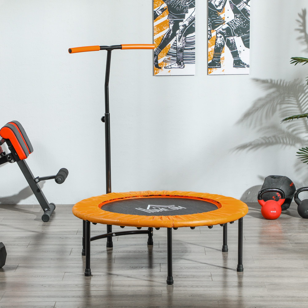 HOMCOM 40" Adult Mini Trampoline with Adjustable Handle, Orange