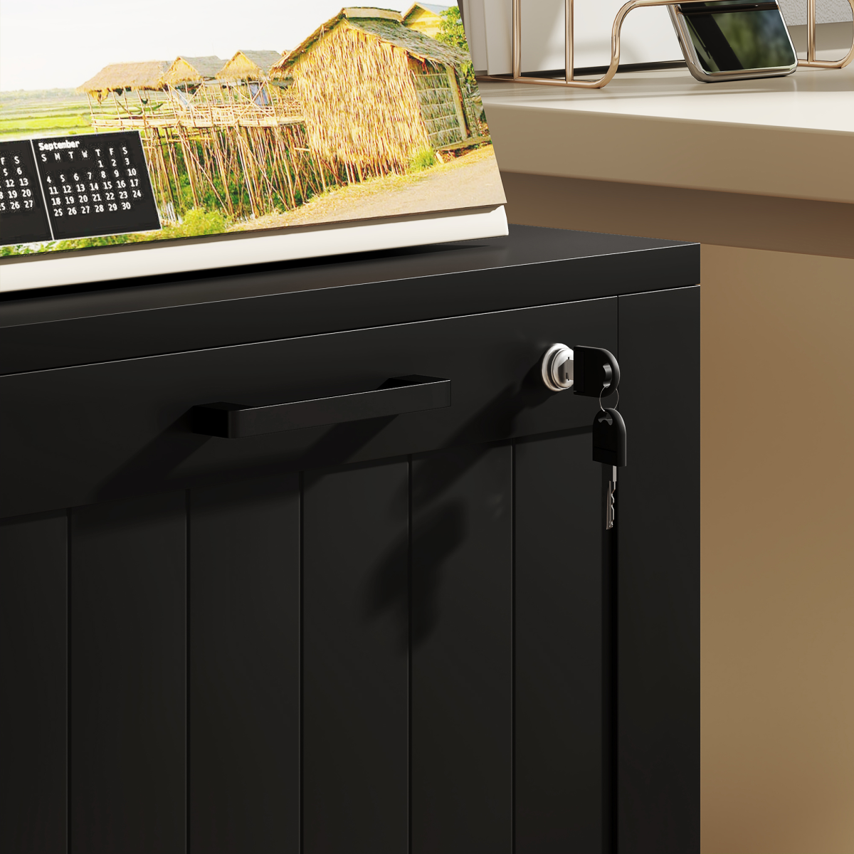 HOMCOM 2-Drawer Locking File Cabinet with Adjustable Hanging Bars, Black