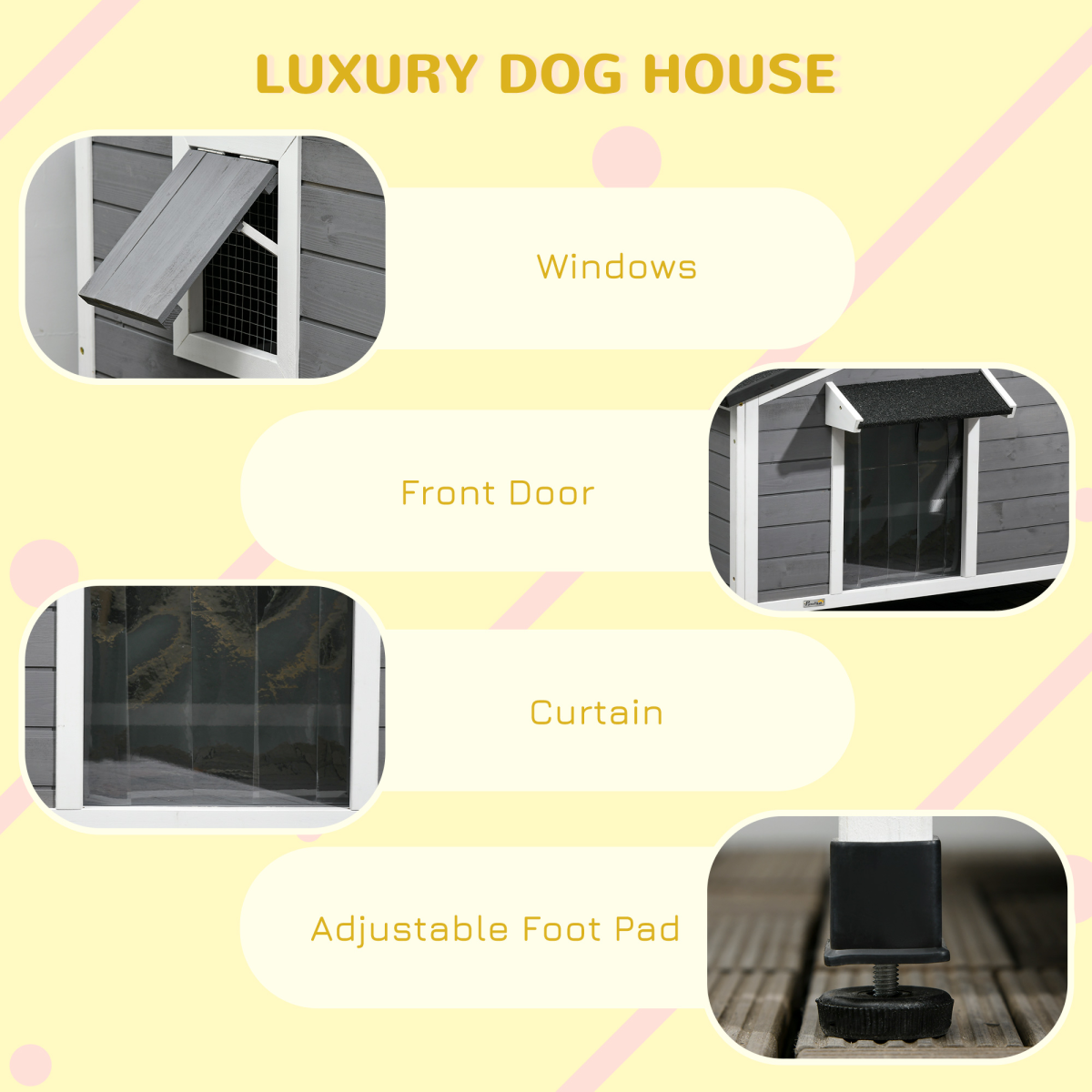 PawHut Outdoor Wooden Dog Kennel with Asphalt Roof, Grey, 97 x 72 x 65cm