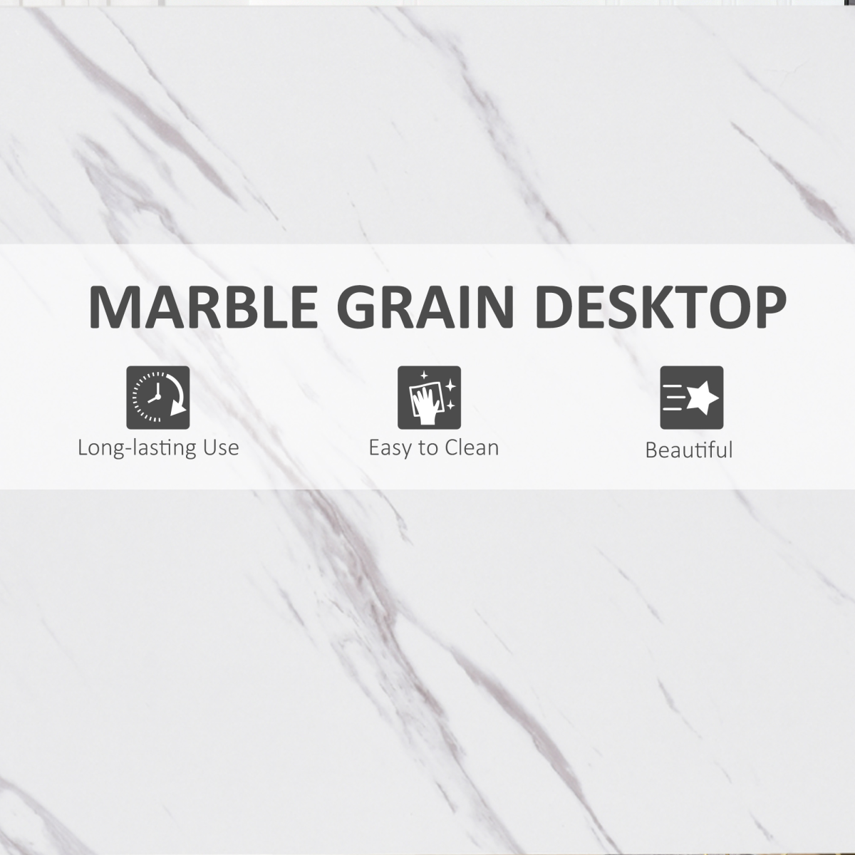 Marble Grain Bar Table with Adjustable Footpads, White & Black
