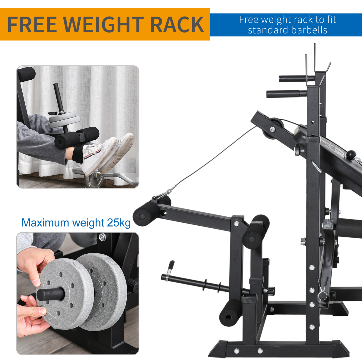 HOMCOM Multi-Function Full-Body Weight Bench with Bench Press, Leg Extension, Preacher Curl Pad and Barbell Rack