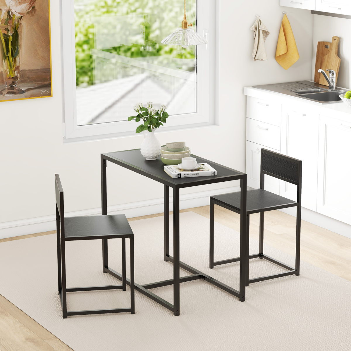 HOMCOM 3-Piece Industrial Dining Table Set with Stools, Steel Frame
