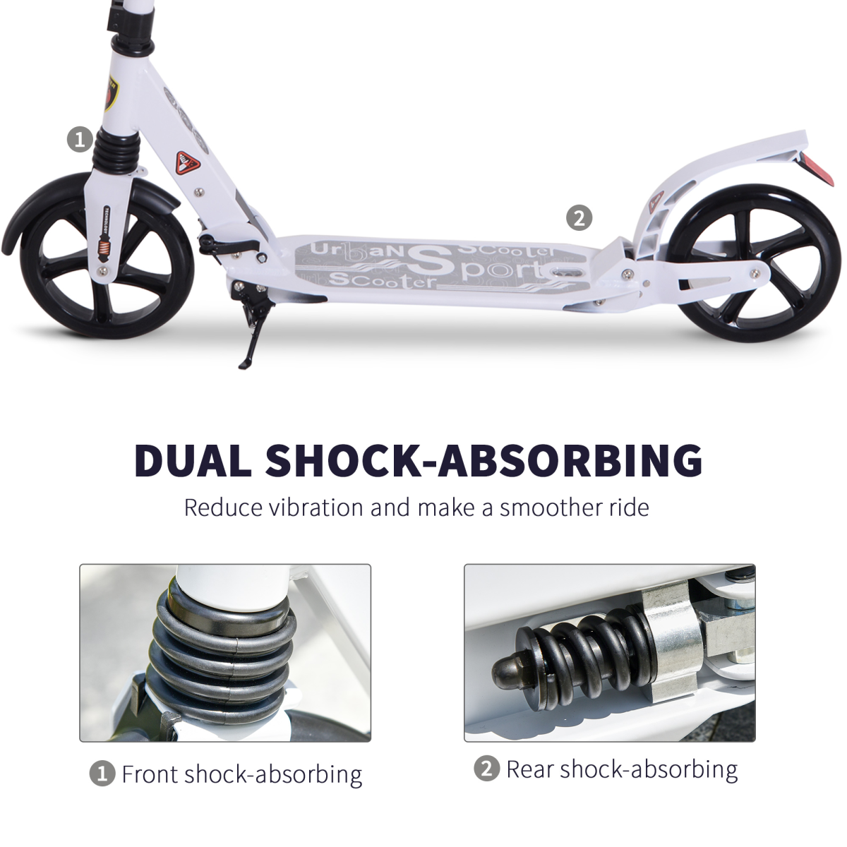 Kick Scooter Folding 2 Big Wheels Adjustable Adult Teens For 14 White HOMCOM