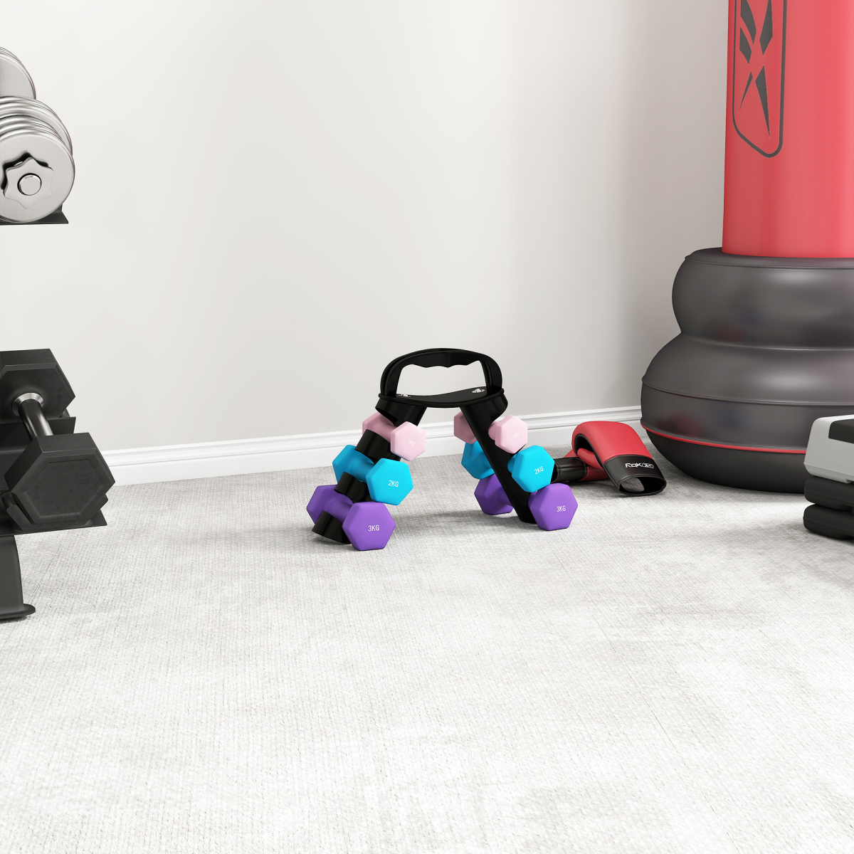 SPORTNOW 6-Piece Dumbbell Set with Storage Rack, 1kg-3kg, Pink
