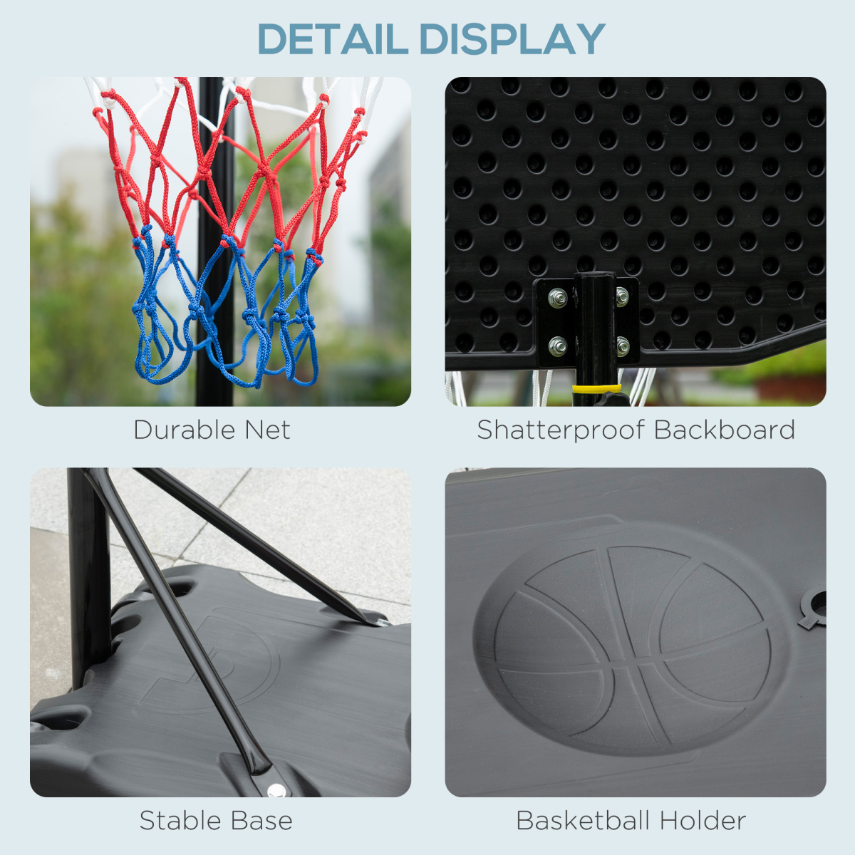 Adjustable Basketball Hoop Stand with Wheels and Fillable Weight Base, Height Adjustable 195-245cm, Steel Frame, PE Backboard