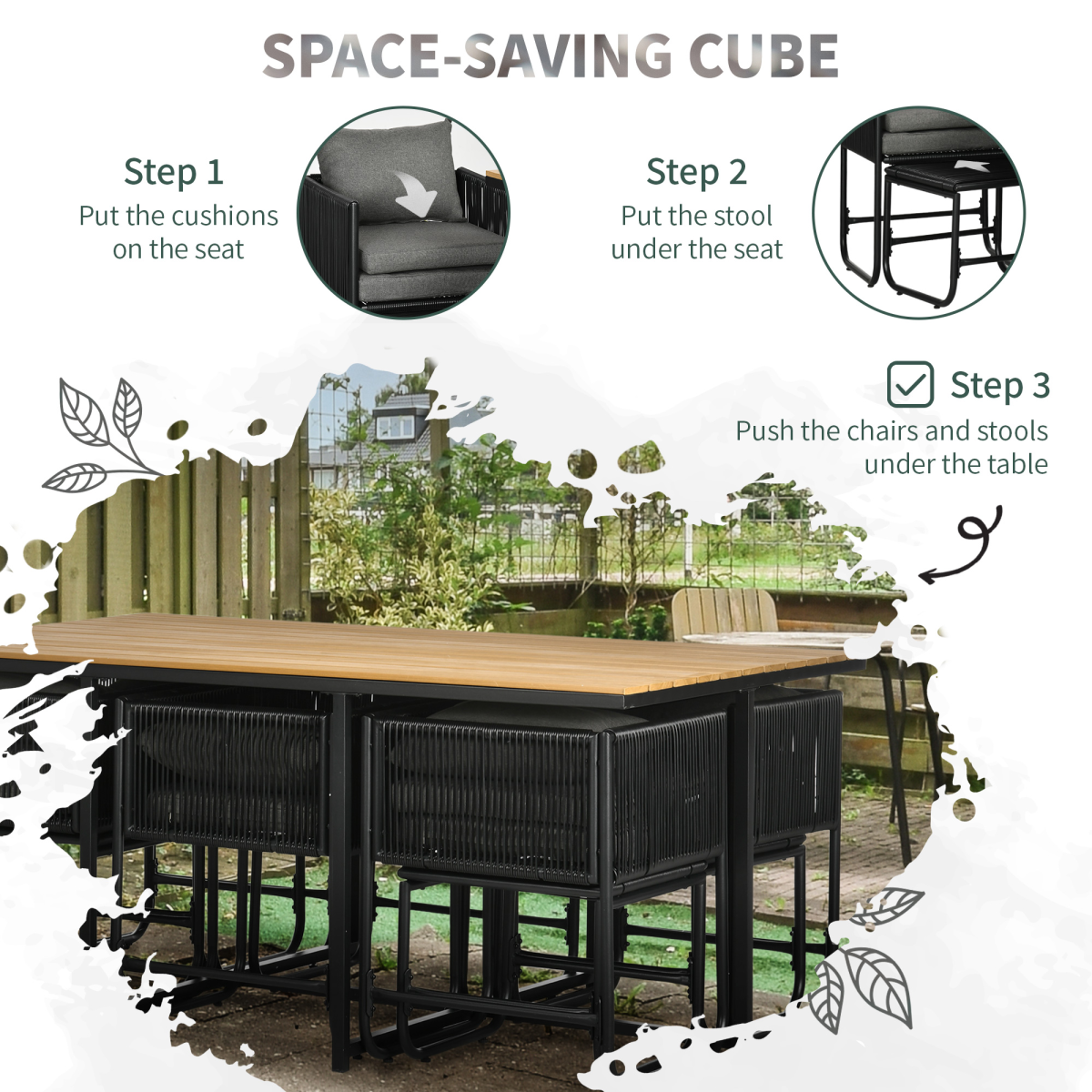 Outsunny 11-Piece Rattan Garden Dining Set, 10-Seater, Space-Saving