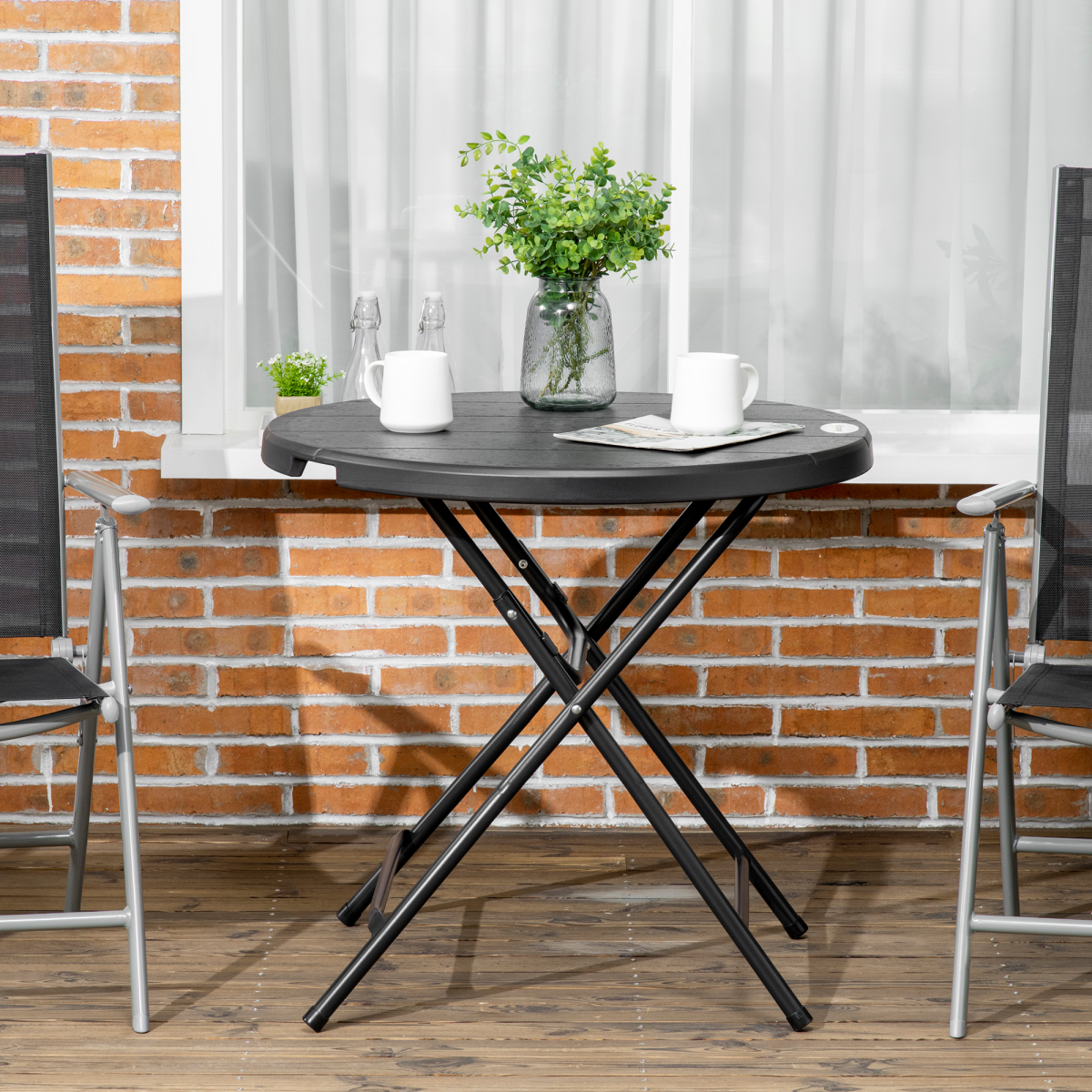 Outsunny Folding Round Garden Table for 4, Steel Frame