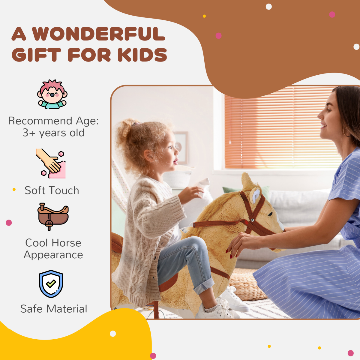 HOMCOM Children Standing Horse Plush Soft Ride On Toy Pony Kids Game Play