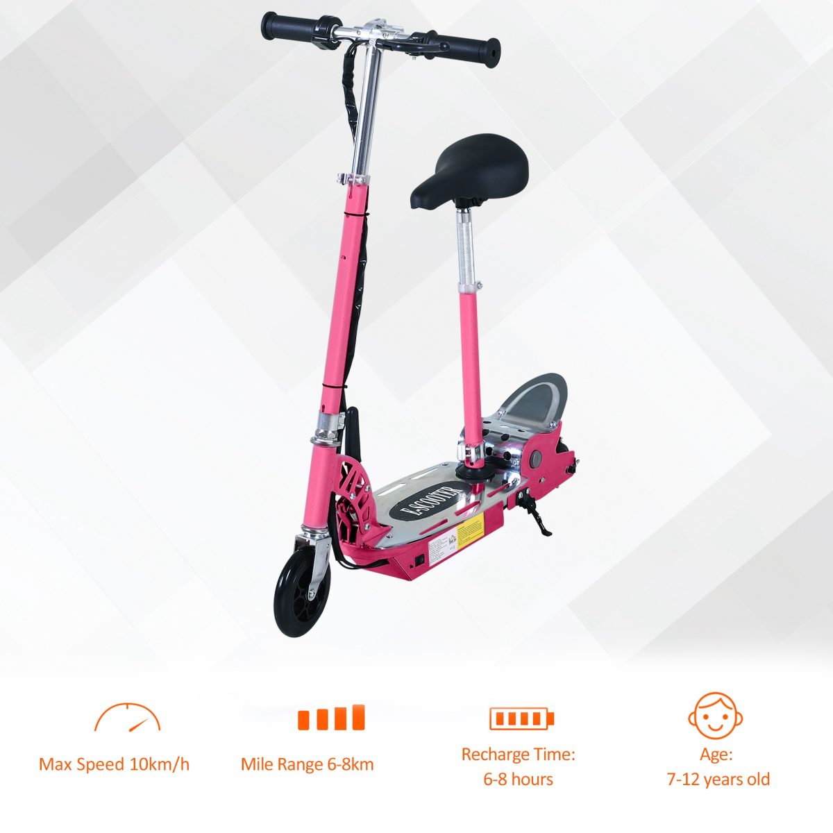 HOMCOM Foldable Electric Scooter for Kids, 120W, Adjustable Height, Rear Brake