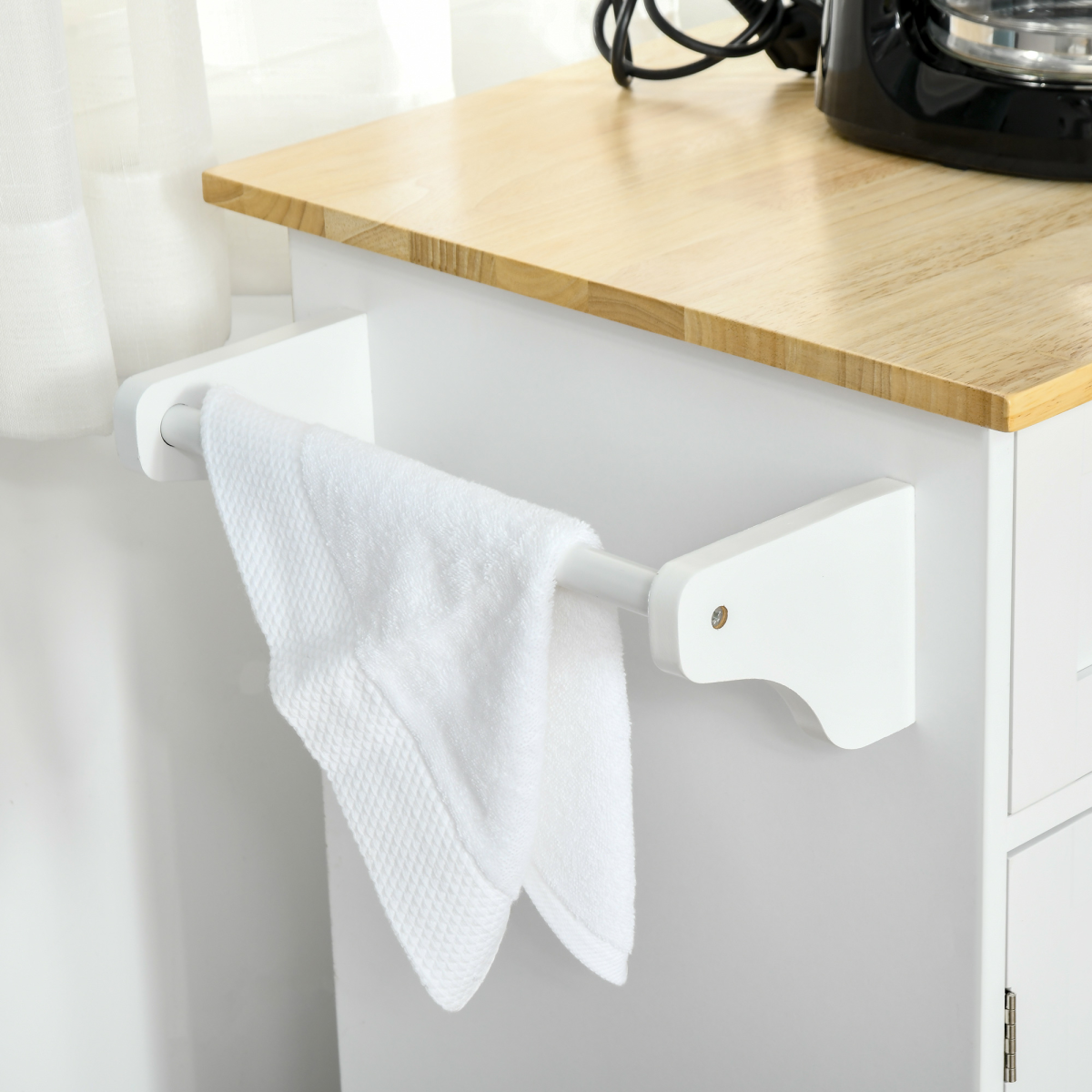 HOMCOM White Kitchen Island Cart with Wooden Top, Drawers & Cabinets