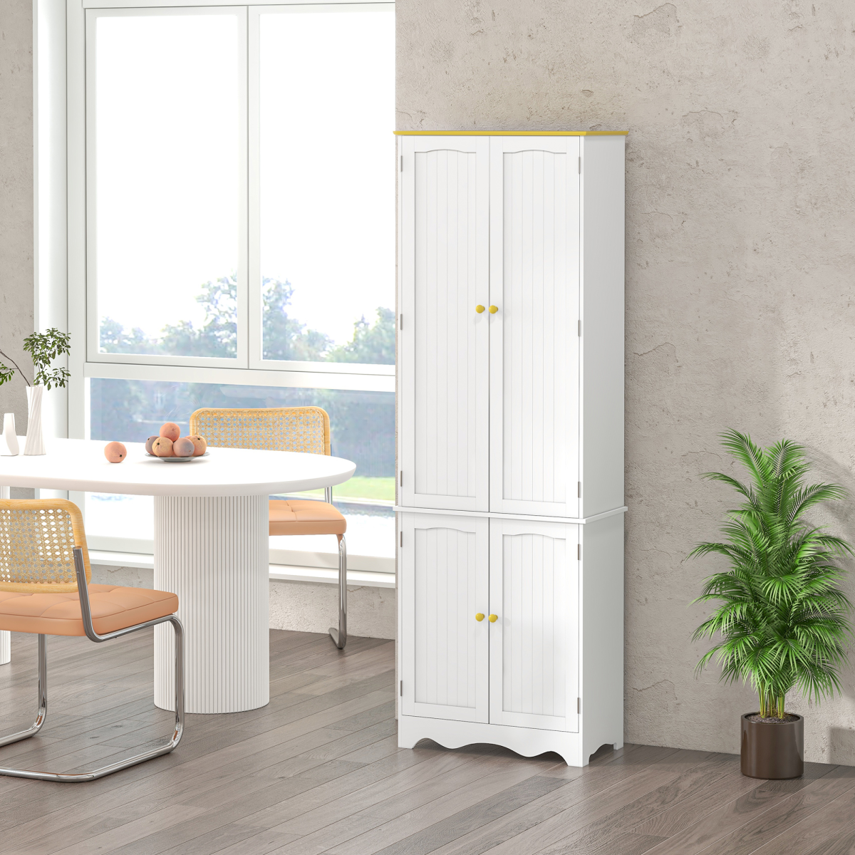 Freestanding Kitchen Cupboard 4-Door Storage Cabinet 4 Shelves, White