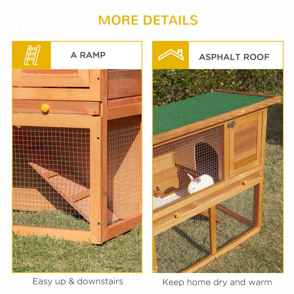 2-Tier Wooden Rabbit Hutch for Small Animals, Outdoor Backyard Bunny House