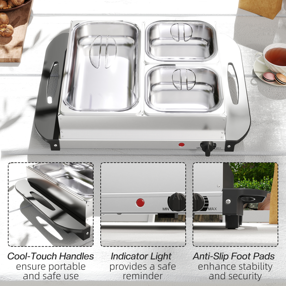 HOMCOM 6L Electric Buffet Server Food Warmer with Cool-Touch Handles