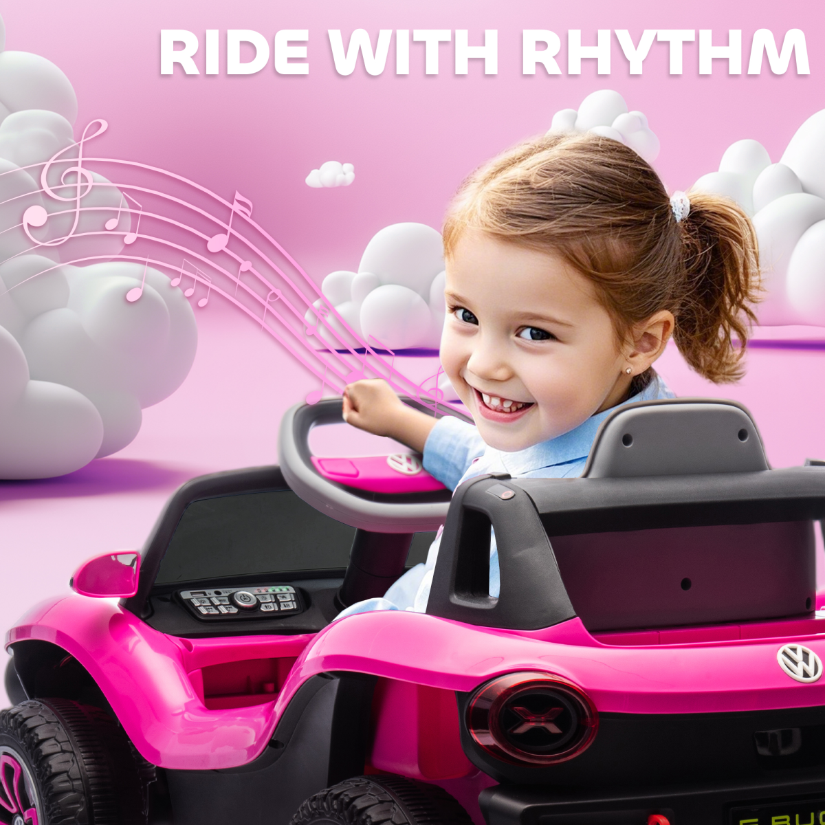 AIYAPLAY Licensed Volkswagen Kids Electric Ride-On Car with Remote, Pink
