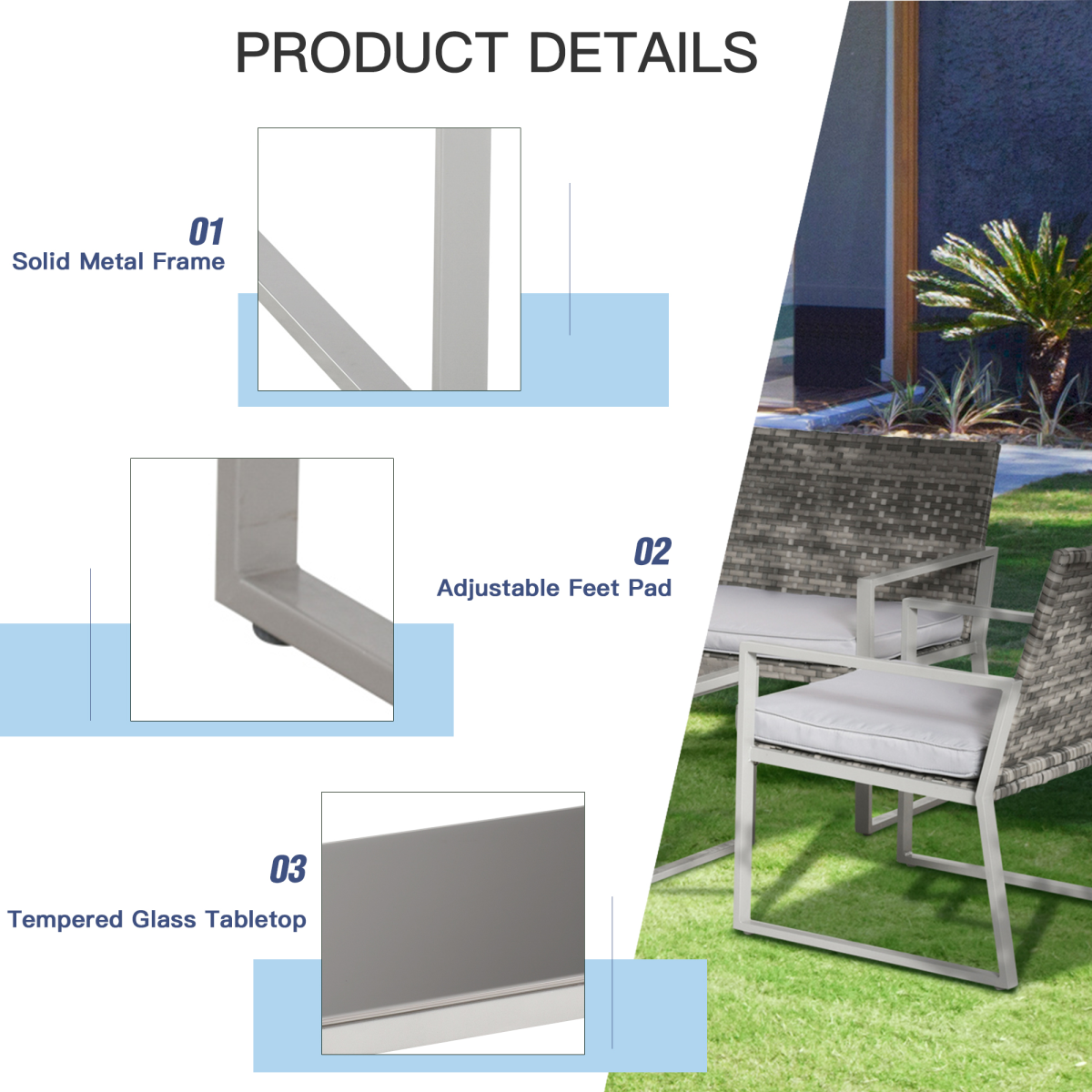 Outsunny 4-Piece Grey Rattan Outdoor Seating Set with Table