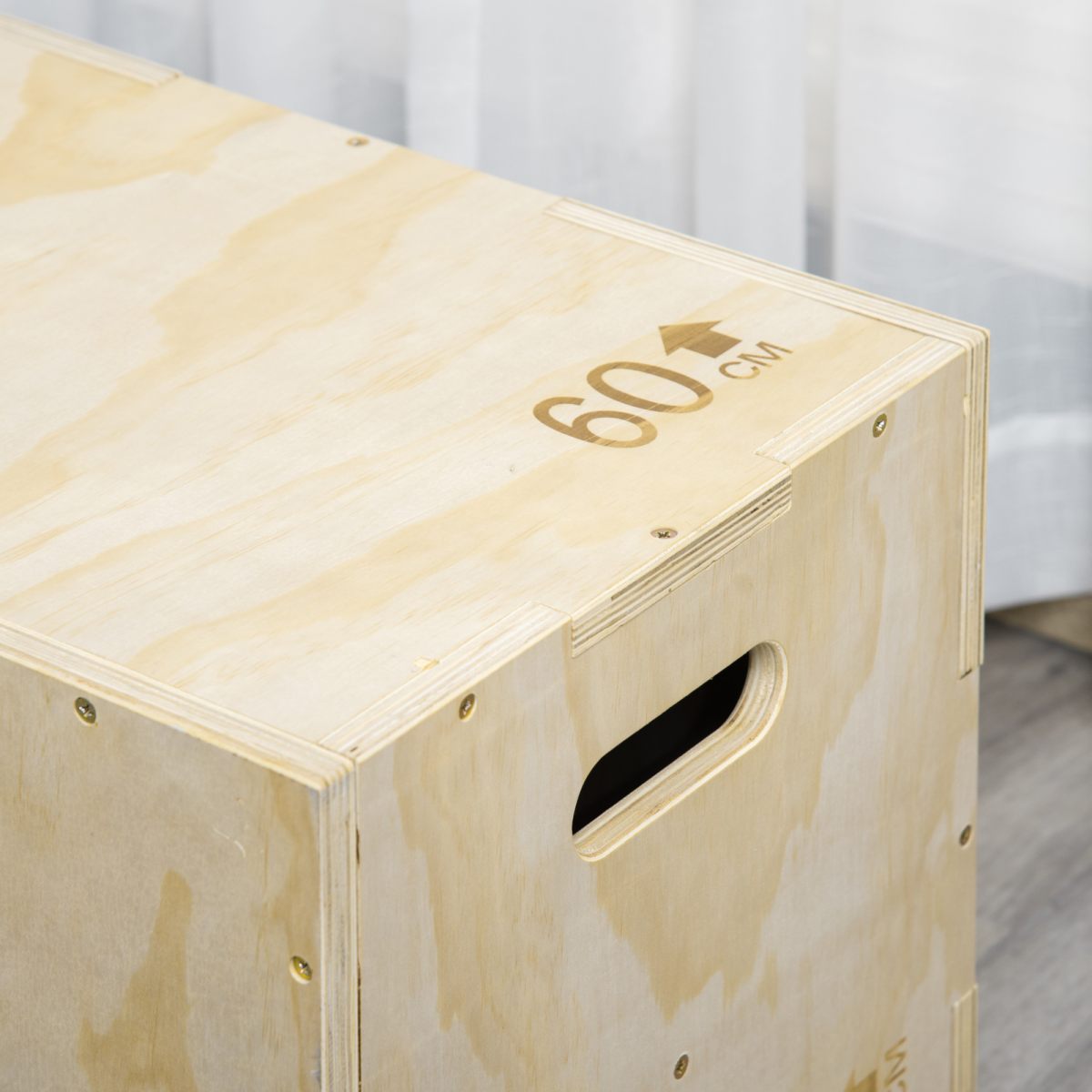 HOMCOM 3-in-1 Wooden Plyo Box for Home Gym, Natural Wood Finish