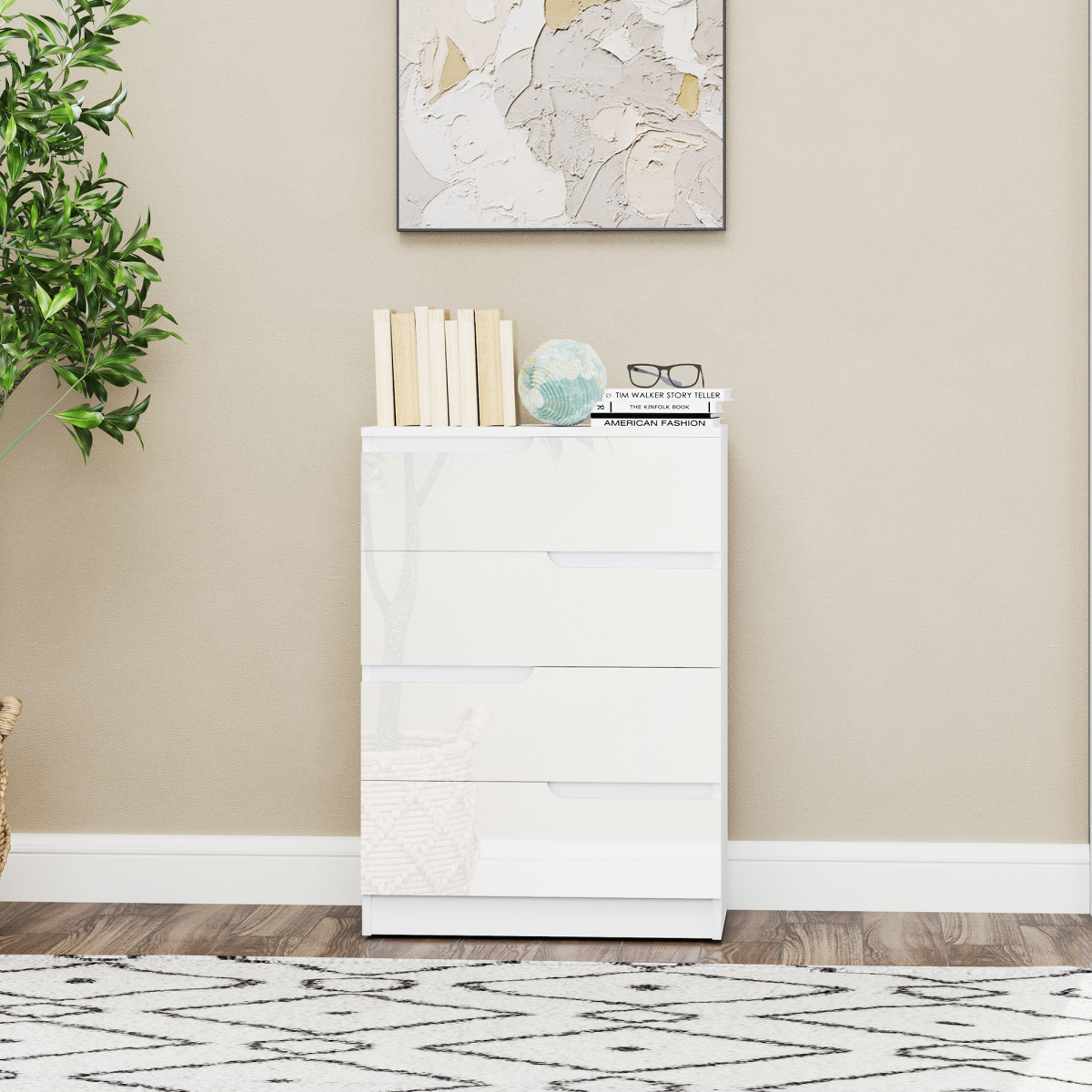 HOMCOM 4-Drawer Chest of Drawers, White, 60 x 40 x 85cm