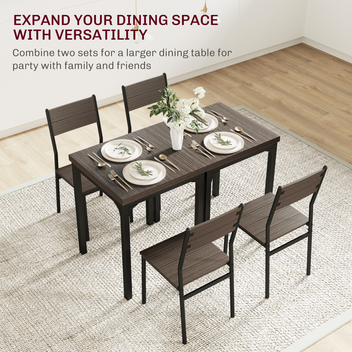 HOMCOM Compact Dining Table and 2 Chairs Set, Grey Wood Grain