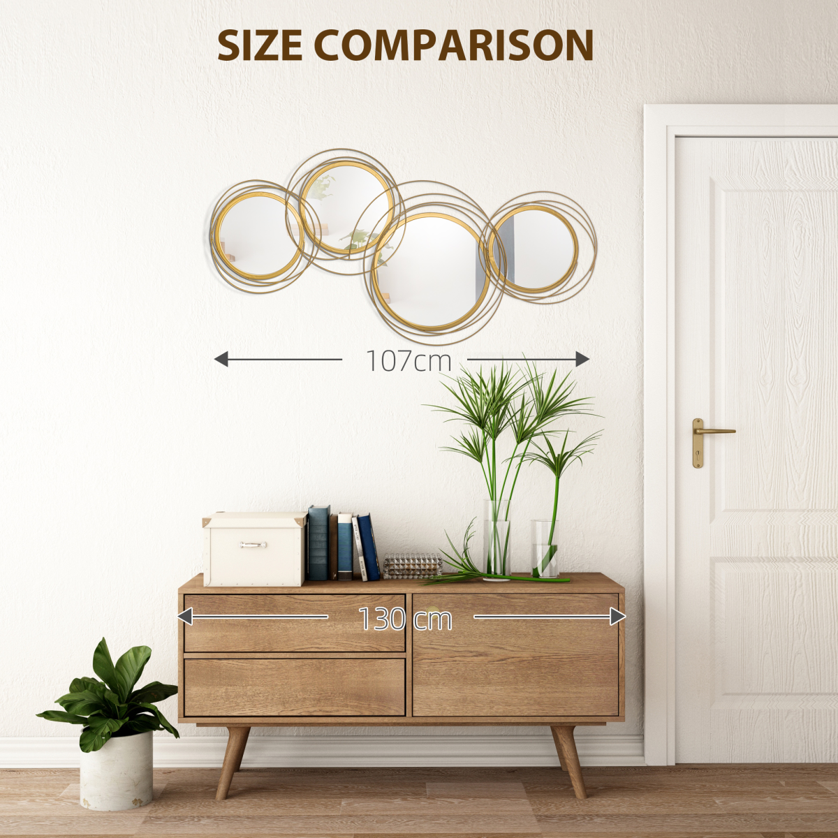 Gold Metal Wall Mirror Art with Hanging Kit, 56 x 107 cm