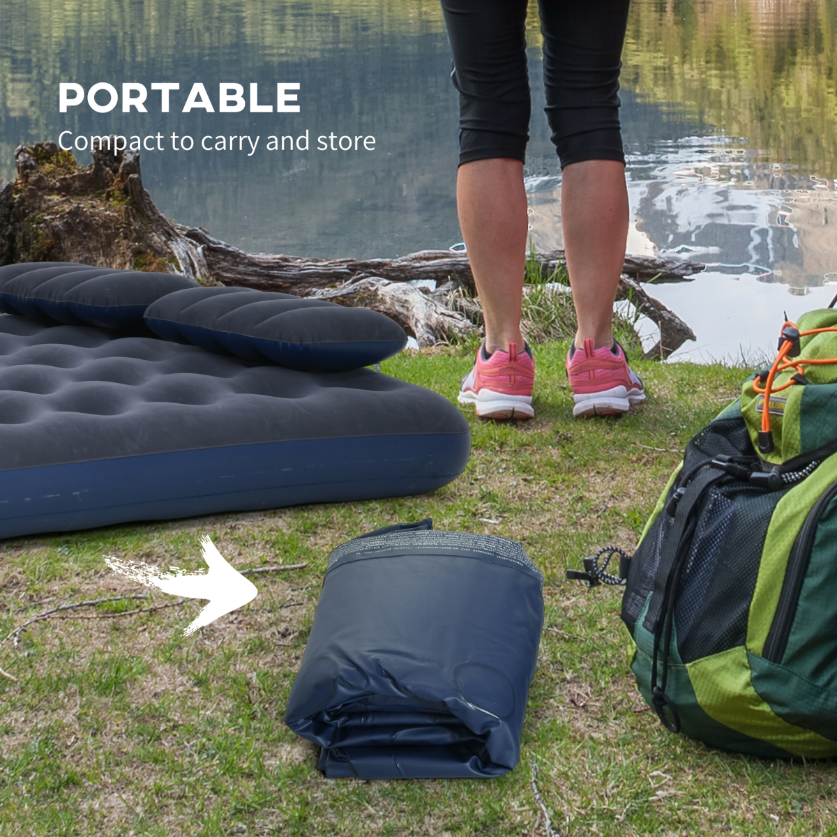 Outsunny Queen Inflatable Mattress with Hand Pump and Pillows