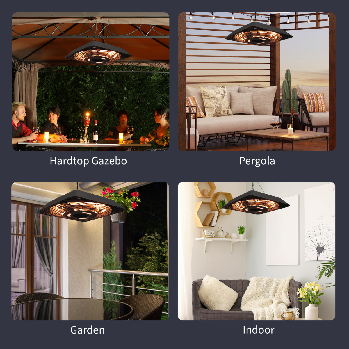 Outsunny 2000W Halogen Hanging Patio Heater with Remote, Black