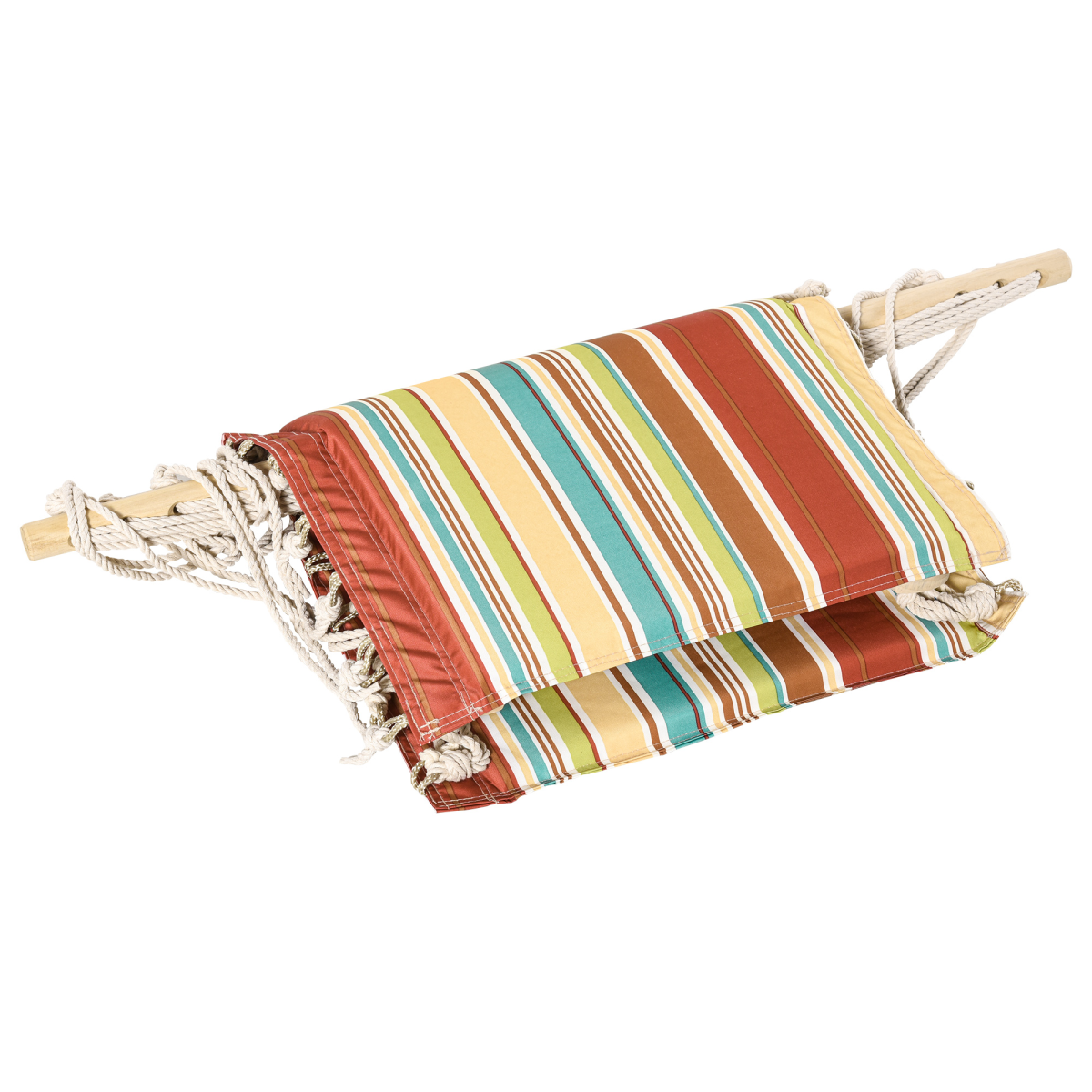 Outsunny Hanging Hammock Chair Swing with Wide Seat, Thick Rope, Wooden Armrests, Cotton Seat, Removable Pillow, 105kg Capacity