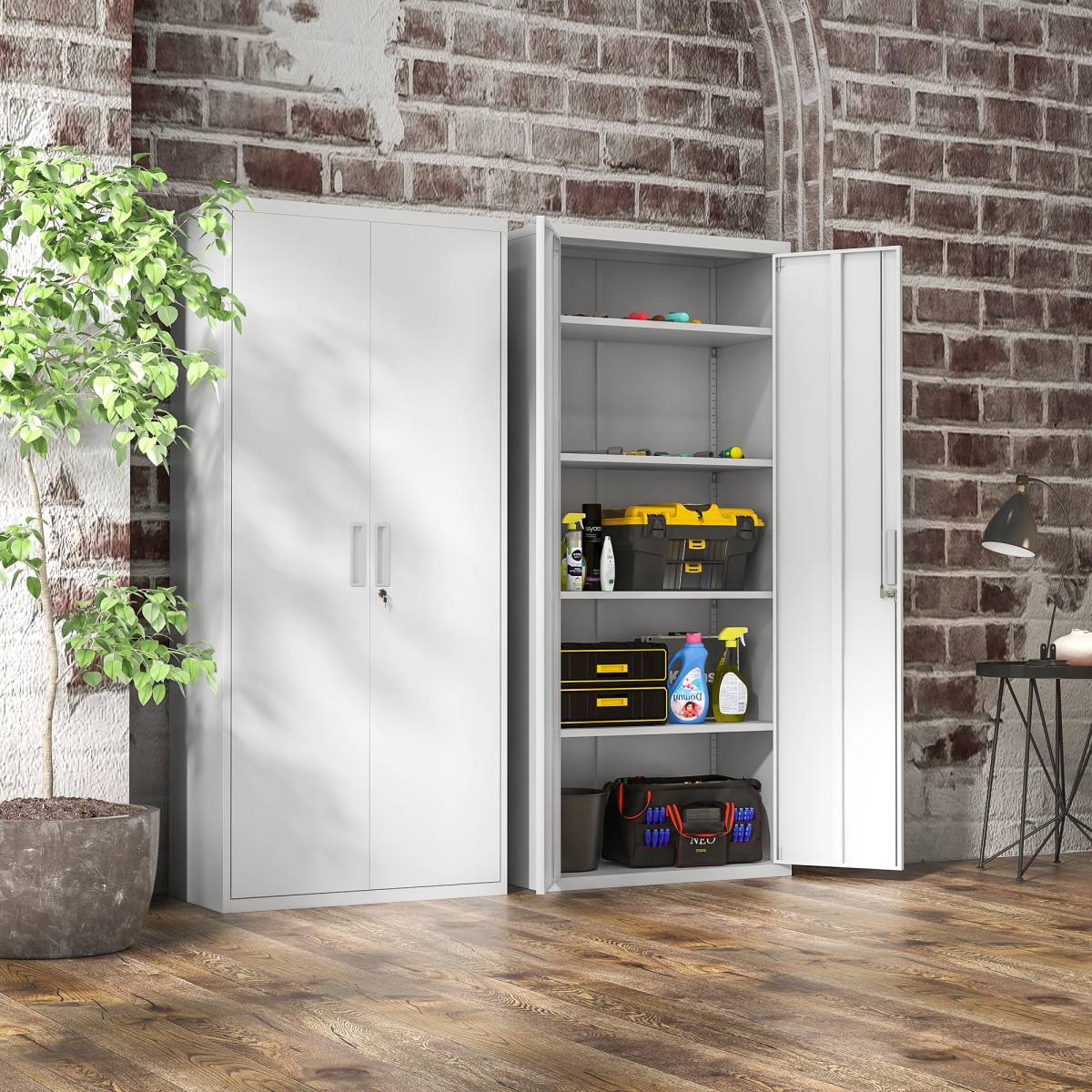 HOMCOM Lockable Steel Storage Cabinet with 5 Adjustable Shelves, White