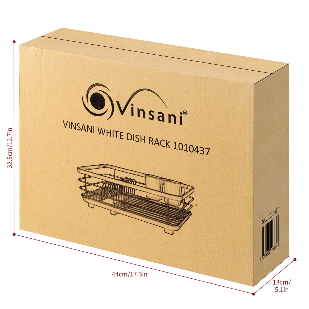 Vinsani White Stainless Steel Dish Drying Rack with Drip Tray and Utensil Holder